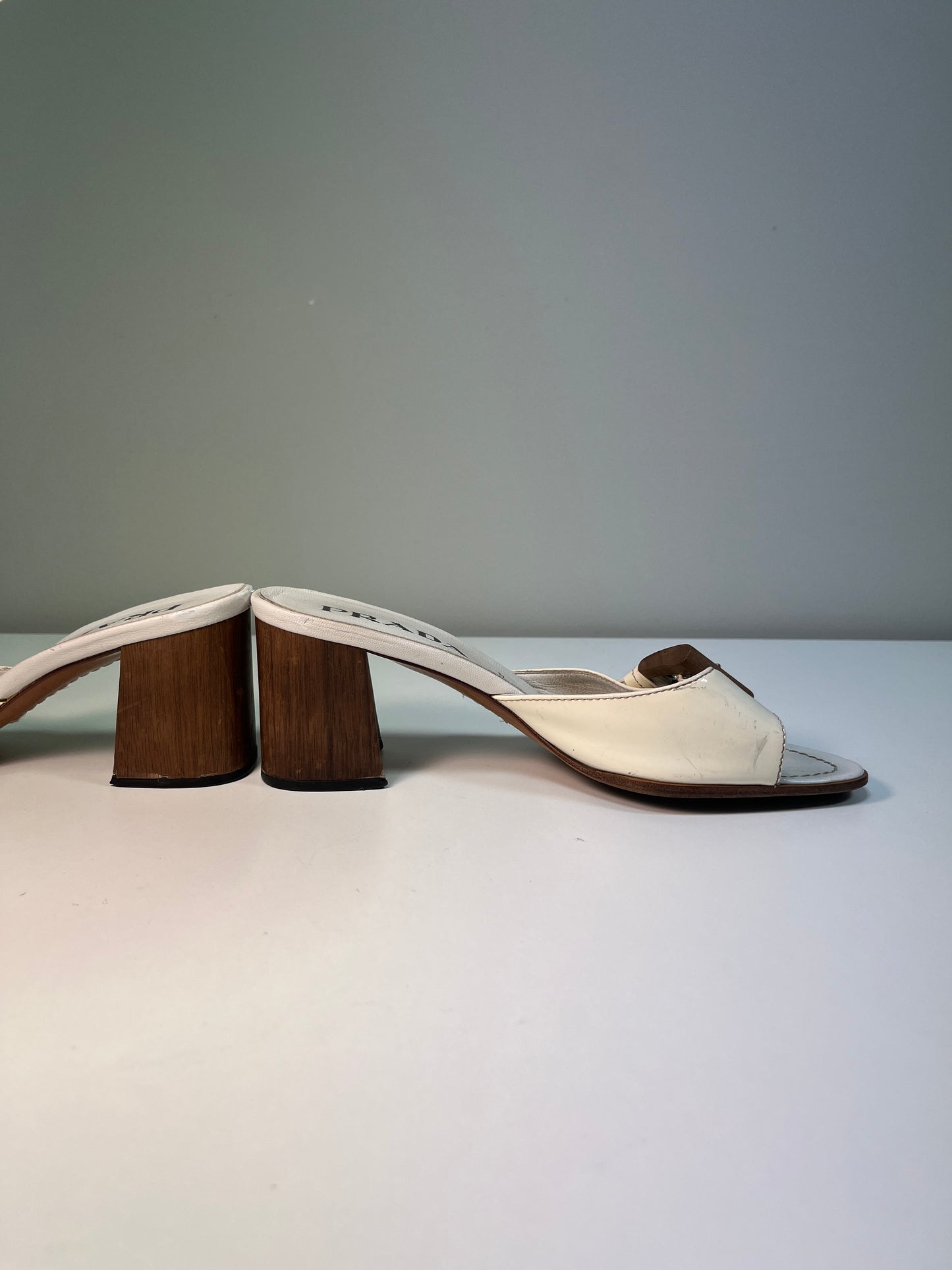 PRADA white belted mules (37.5EU/36.5IT)
