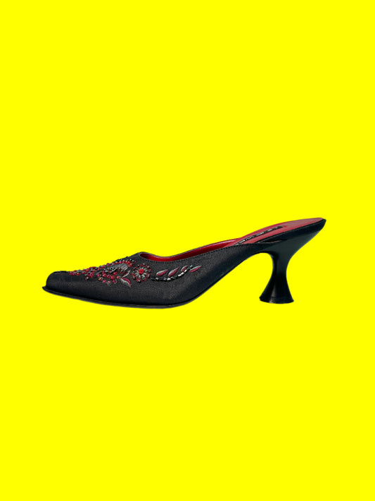 NINE WEST black squared toe beaded mules (36)