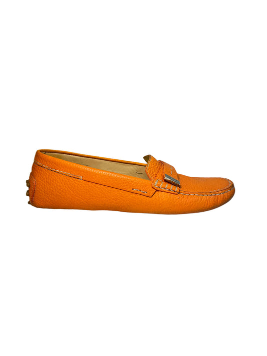 TOD's orange leather flat boat loafers shoes (38)
