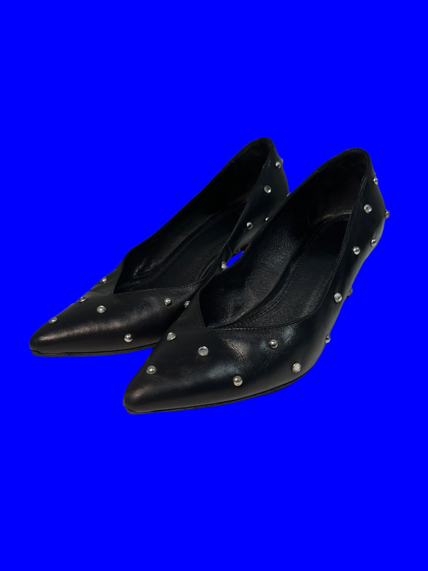 MAJE black leather studded pointy pumps (36)