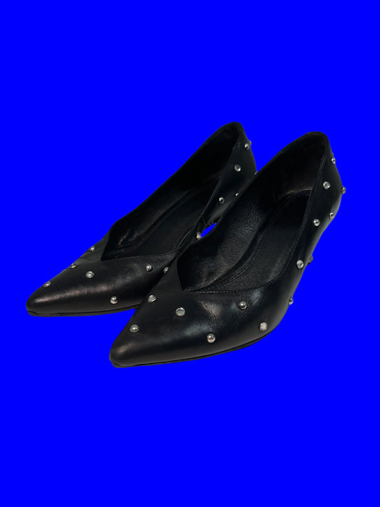 MAJE black leather studded pointy pumps (36)