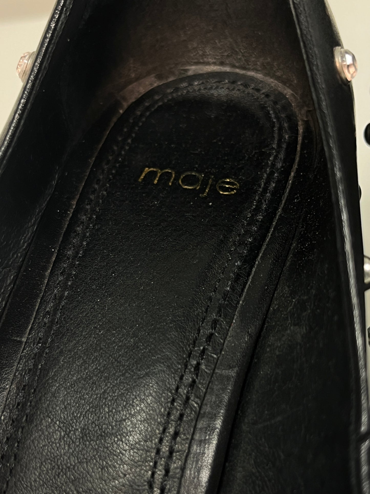 MAJE black leather studded pointy pumps (36)