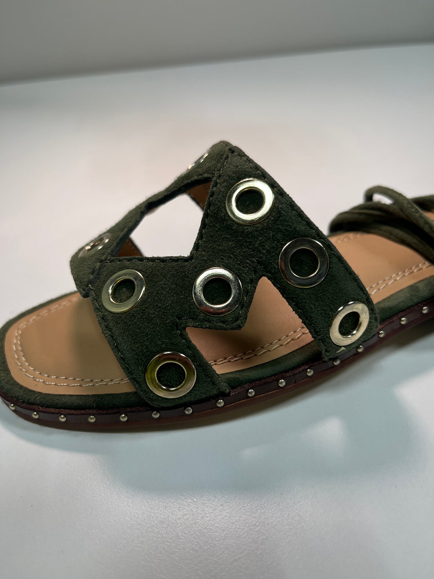 MAJE green studded suede lace-up flats (38)