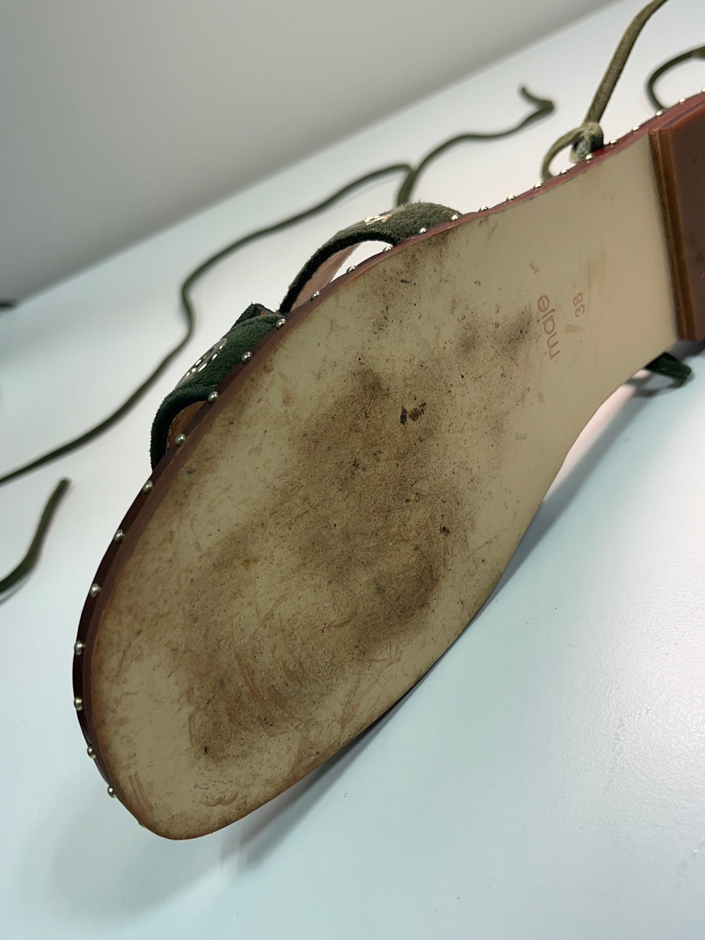 MAJE green studded suede lace-up flats (38)