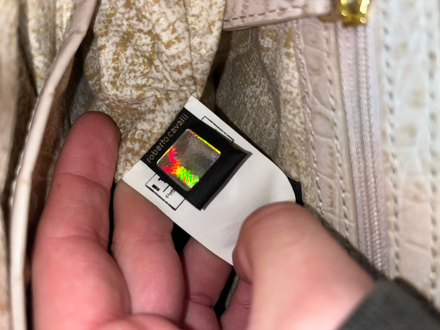 ROBERTO CAVALLI beige monogram leather hobo bag