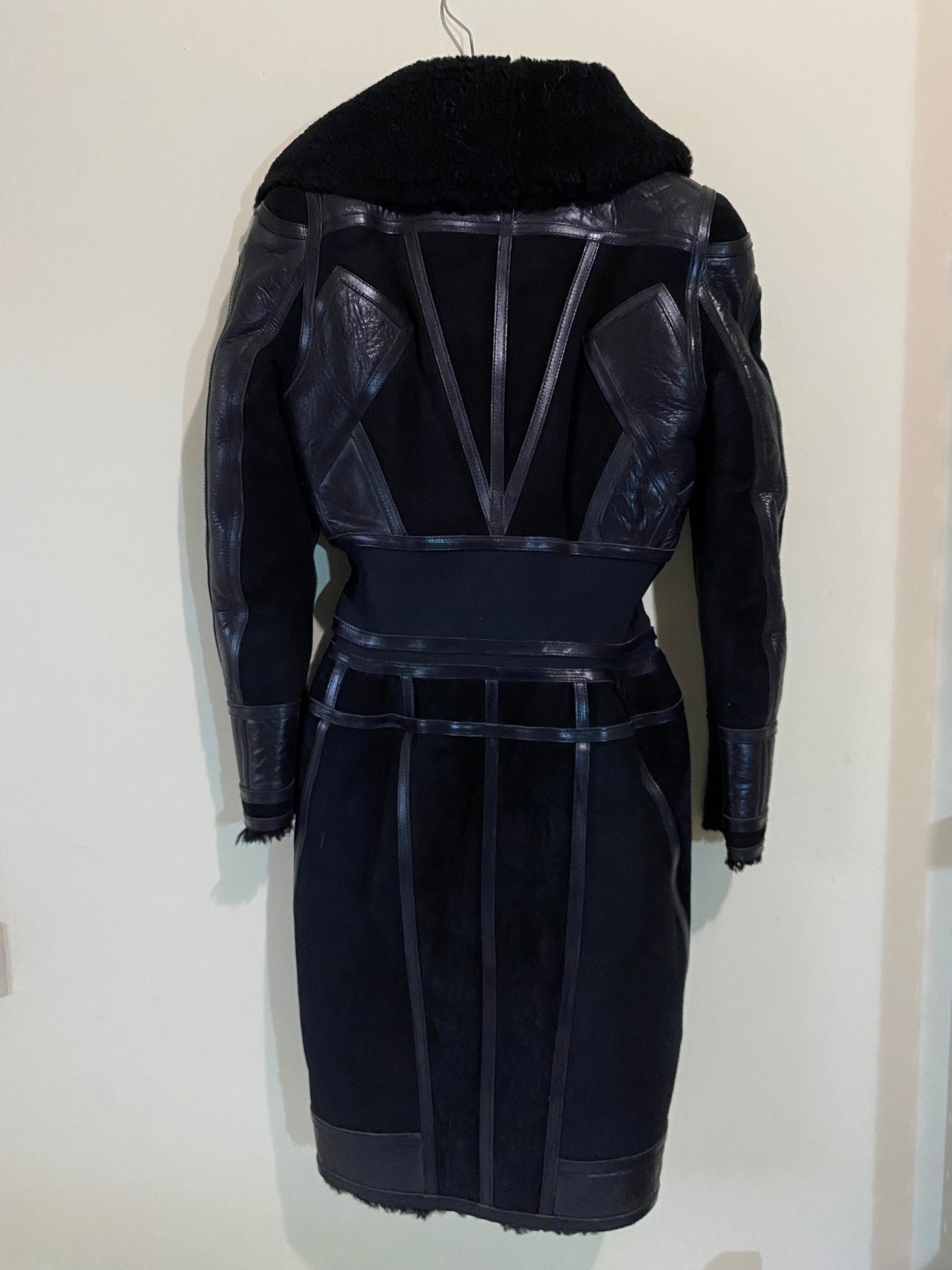 BALENCIAGA shearling lined suede and leather 2007 runway corset coat by Nicholas Ghesquière