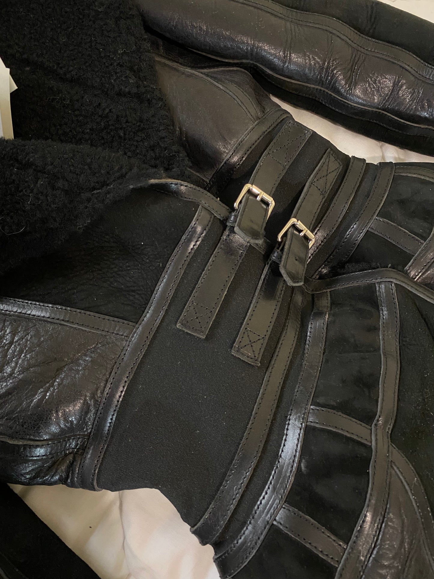 BALENCIAGA shearling lined suede and leather 2007 runway corset coat by Nicholas Ghesquière