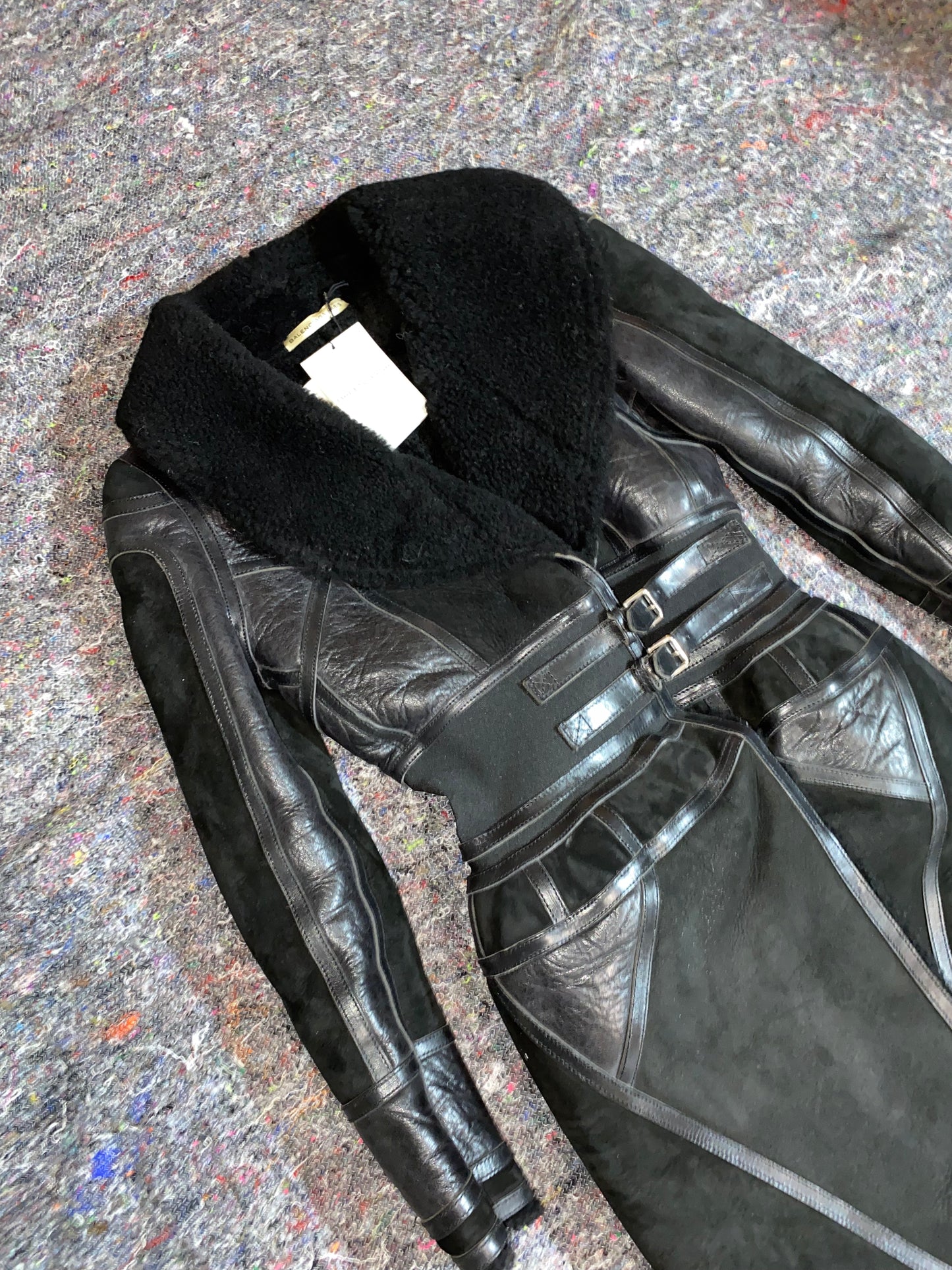 BALENCIAGA shearling lined suede and leather 2007 runway corset coat by Nicholas Ghesquière