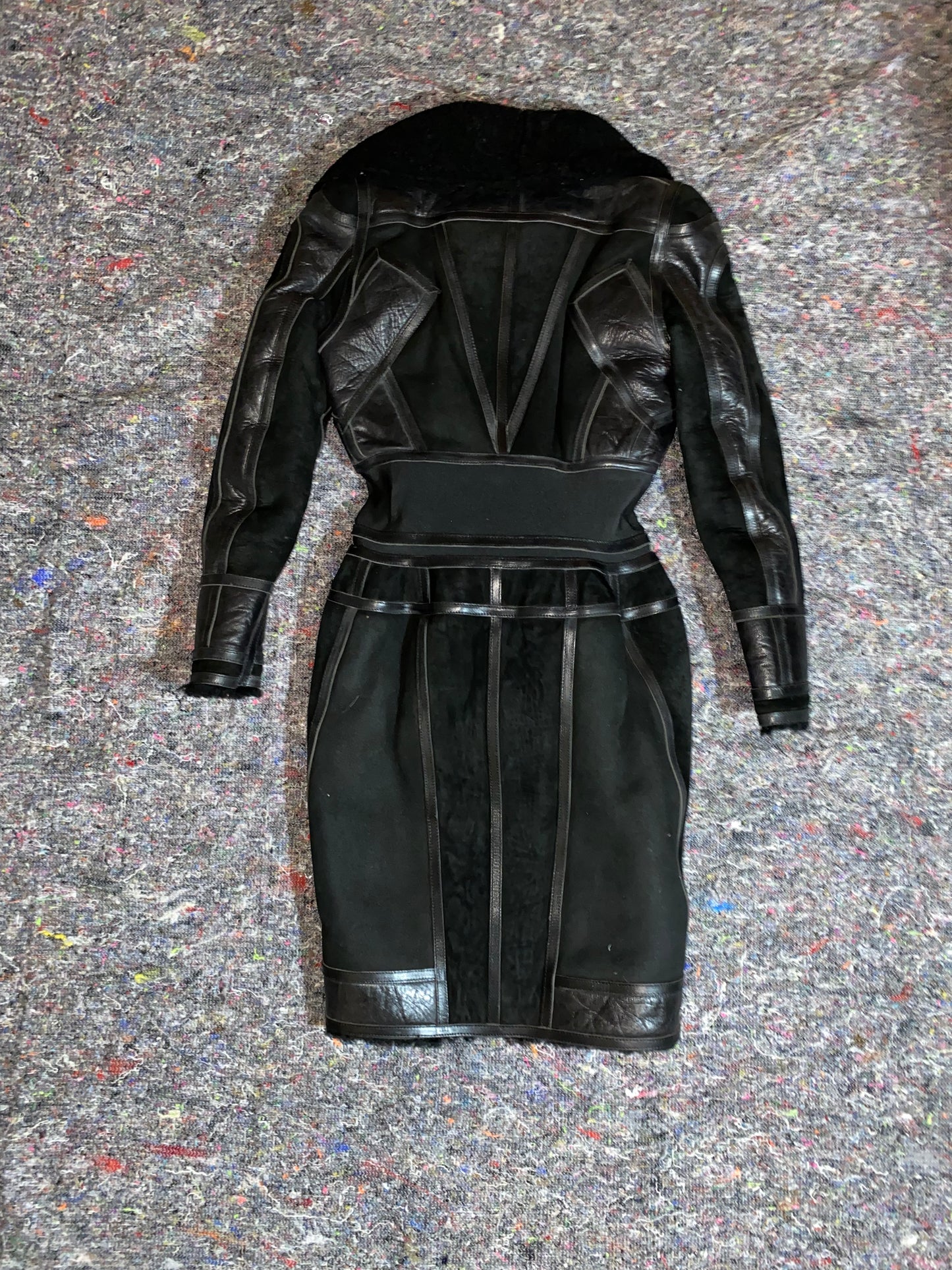 BALENCIAGA shearling lined suede and leather 2007 runway corset coat by Nicholas Ghesquière