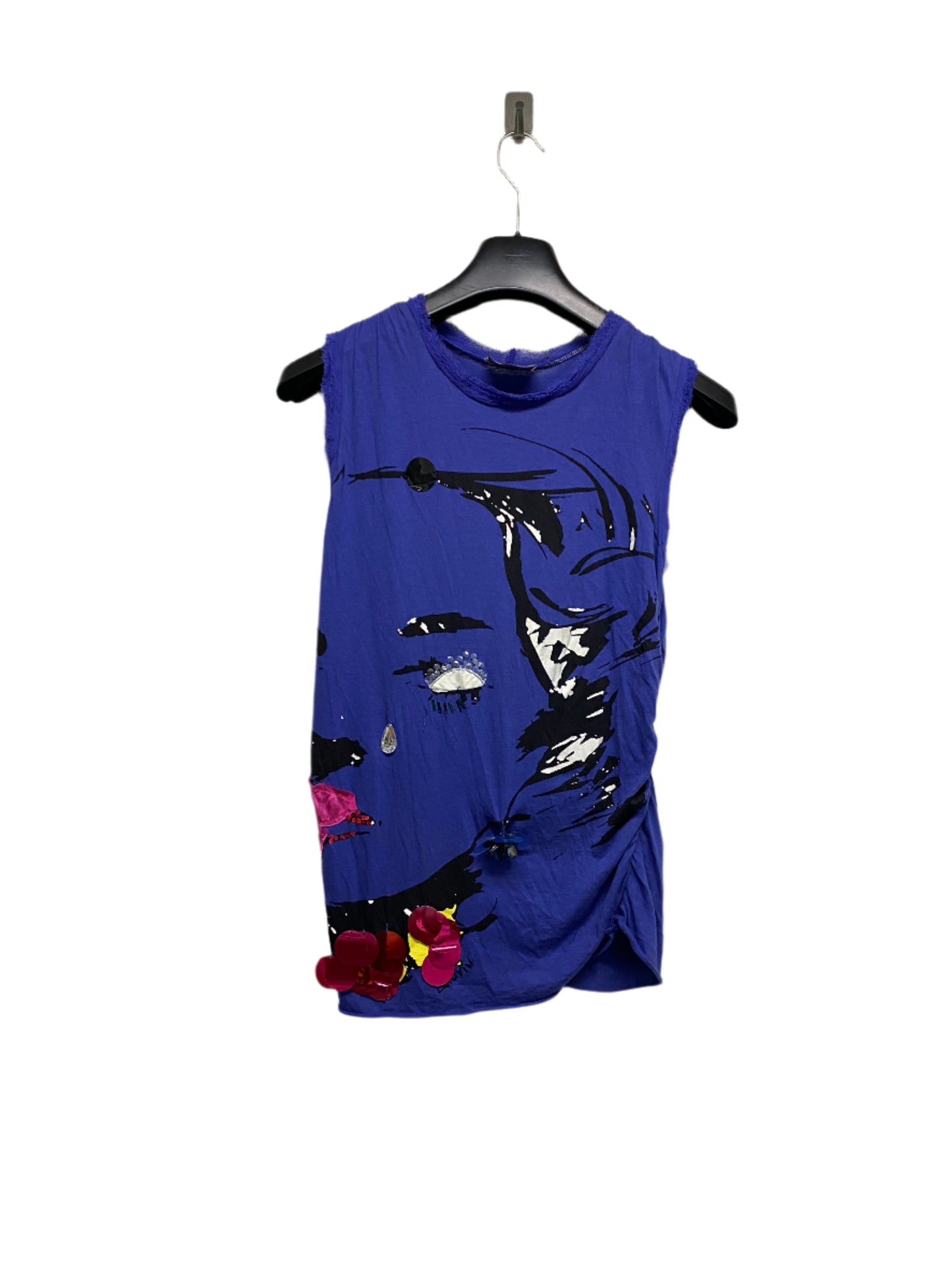 LANVIN blue-purple multi-sequin graphic top (L)