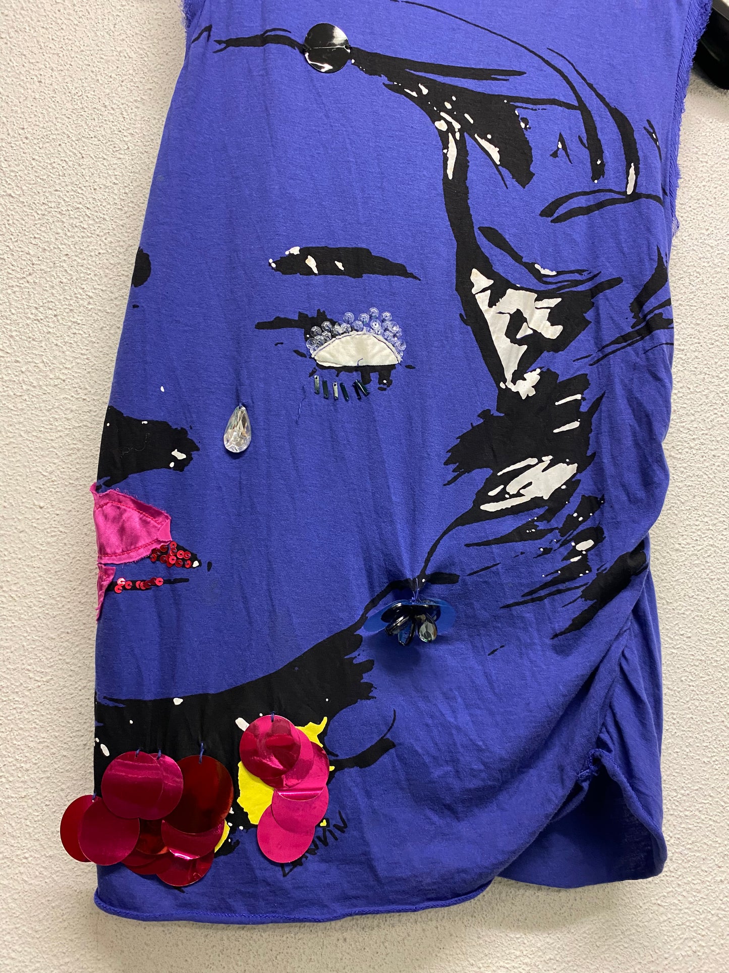 LANVIN blue-purple multi-sequin graphic top (L)