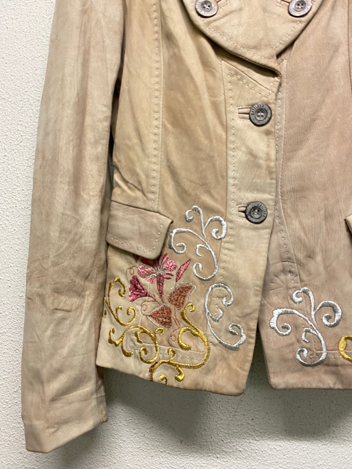 JOHN GALLIANO leather beige floral embroidery military blazer (XS)