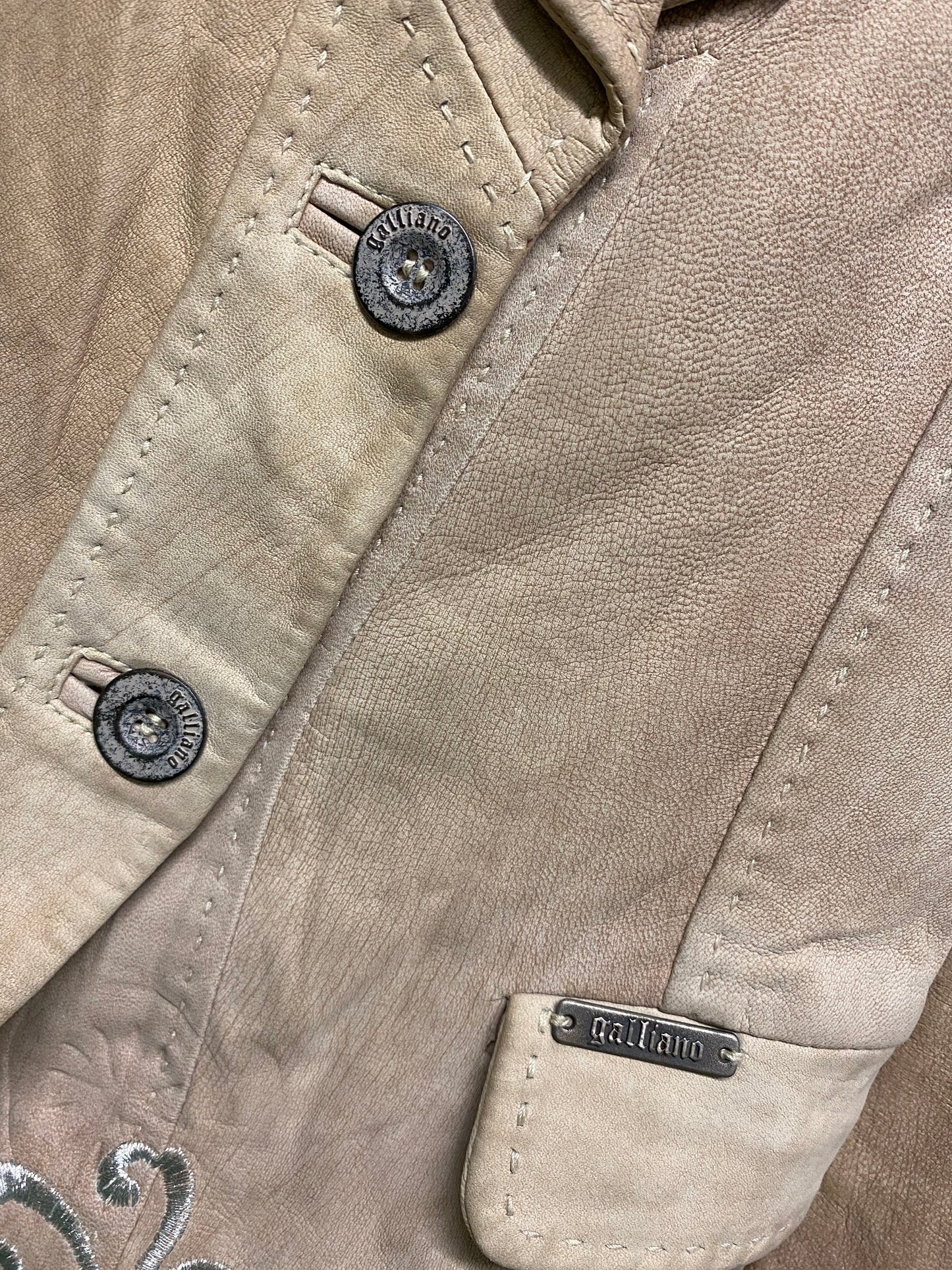 JOHN GALLIANO leather beige floral embroidery military blazer (XS)