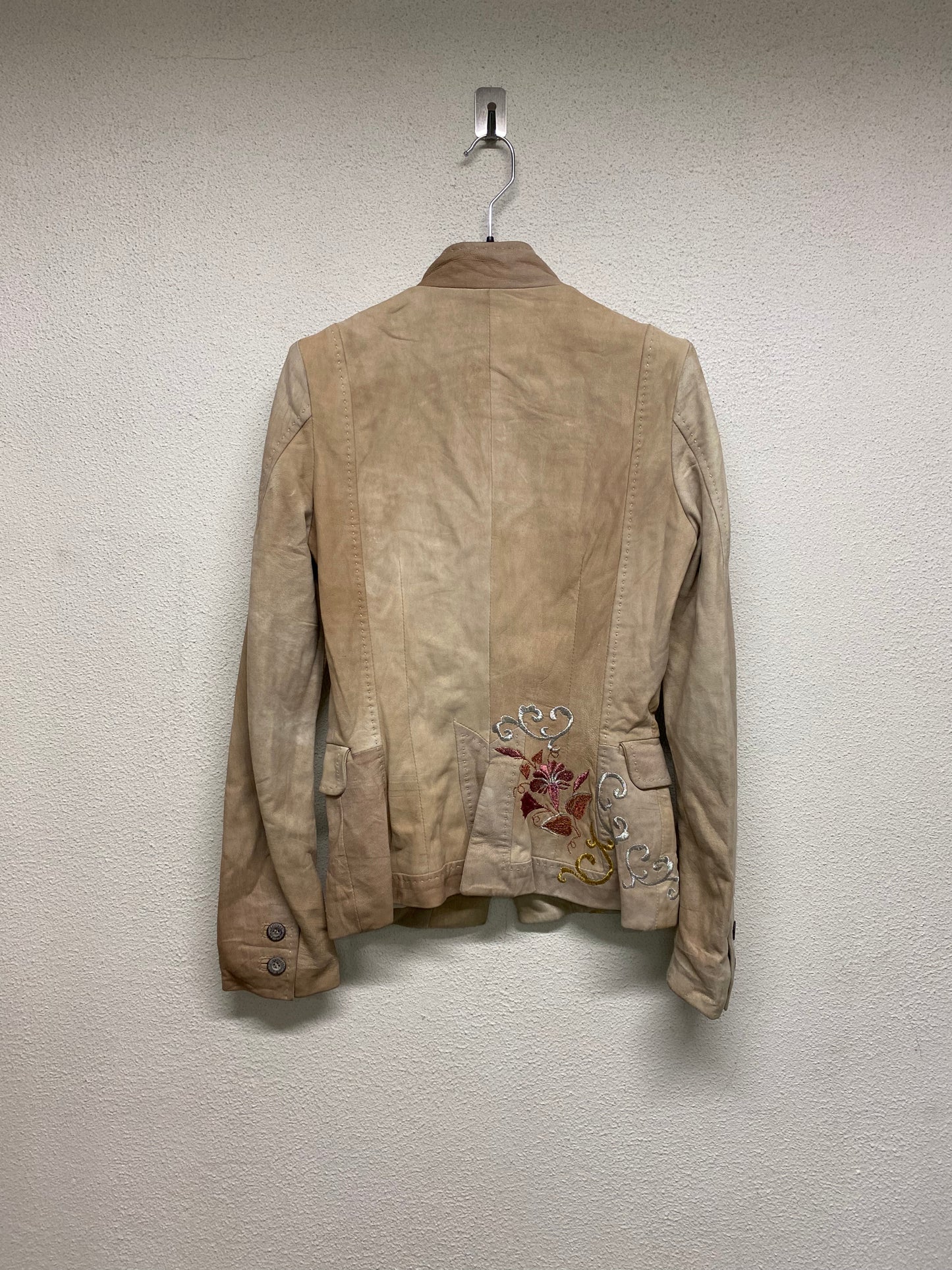 JOHN GALLIANO leather beige floral embroidery military blazer (XS)