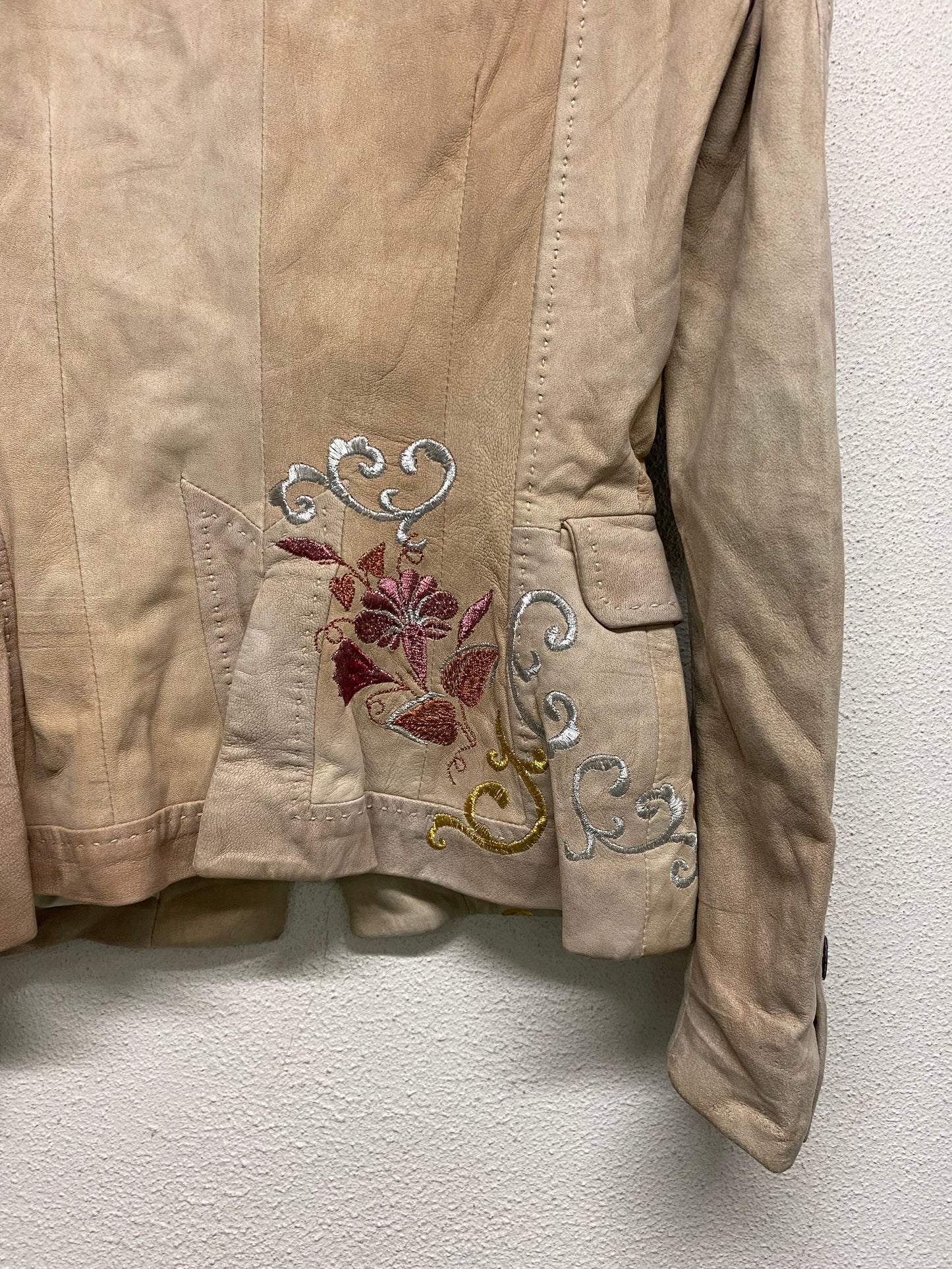 JOHN GALLIANO leather beige floral embroidery military blazer (XS)