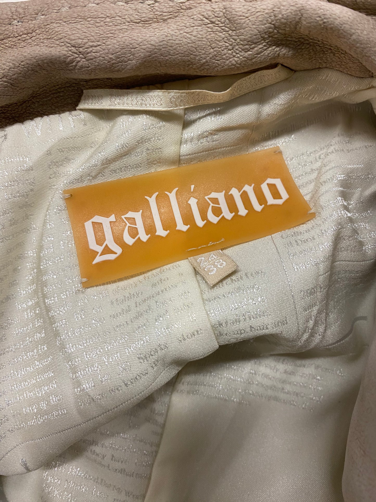 JOHN GALLIANO leather beige floral embroidery military blazer (XS)