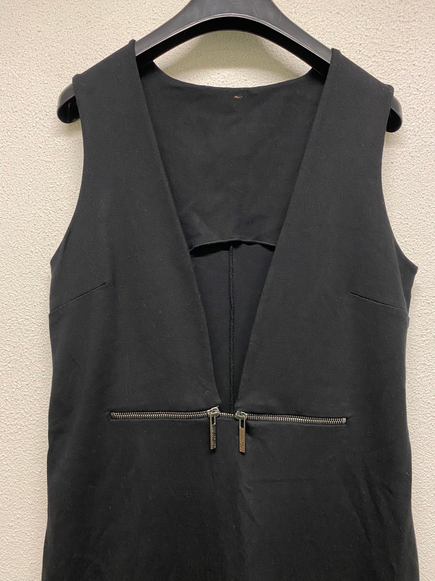 COP COPINE viscose black deep V-neck zipped dress (L)