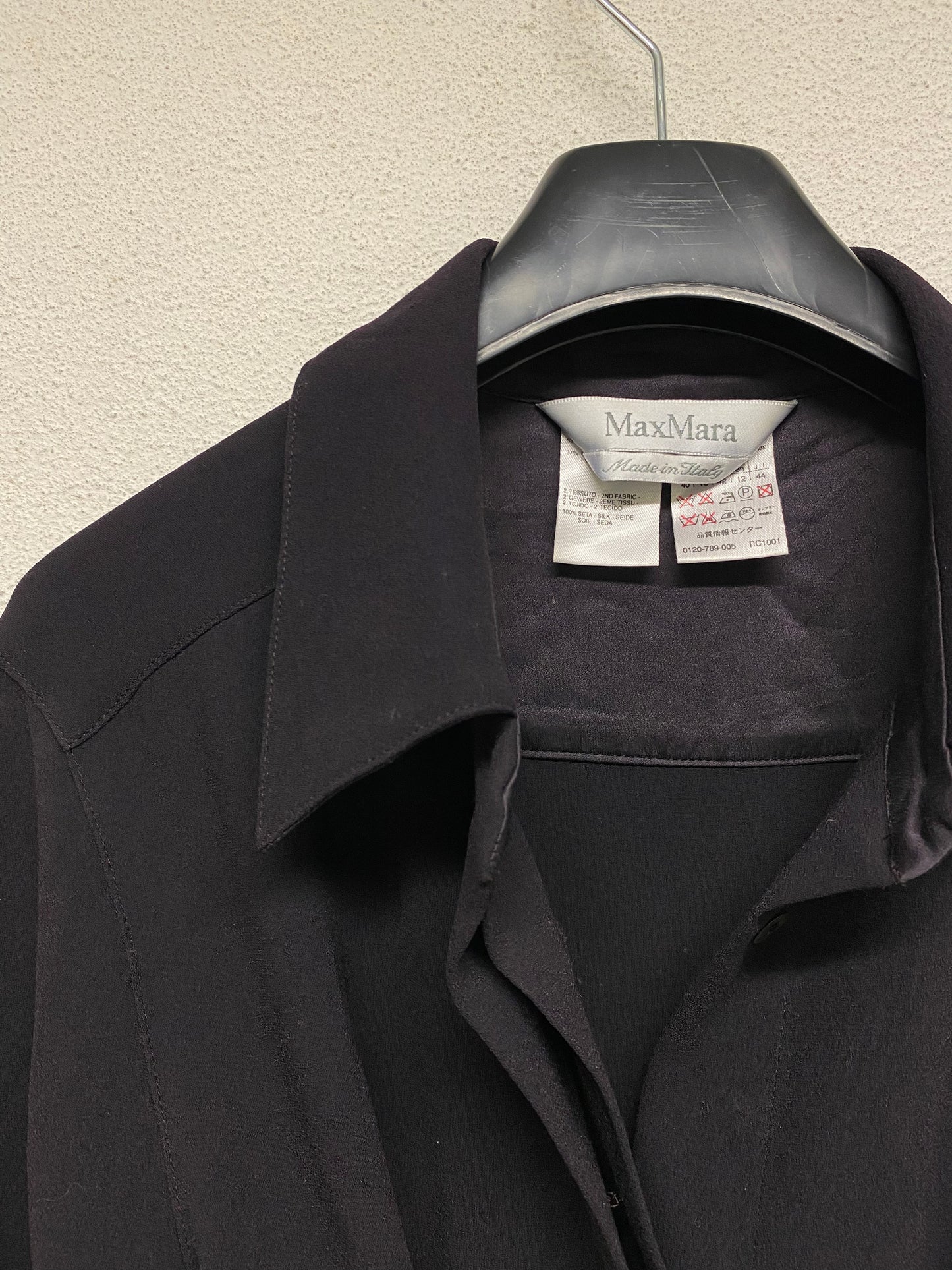 MAX MARA black silk belted button-up midi dress (M)