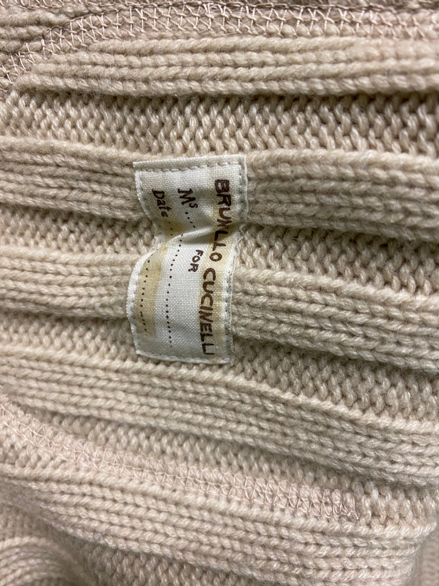BRUNELLO CUCINELLI beige leather and cashmere one button shearling cardigan (M)