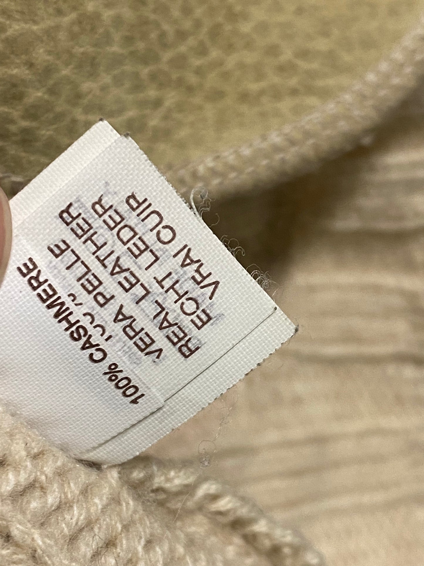 BRUNELLO CUCINELLI beige leather and cashmere one button shearling cardigan (M)