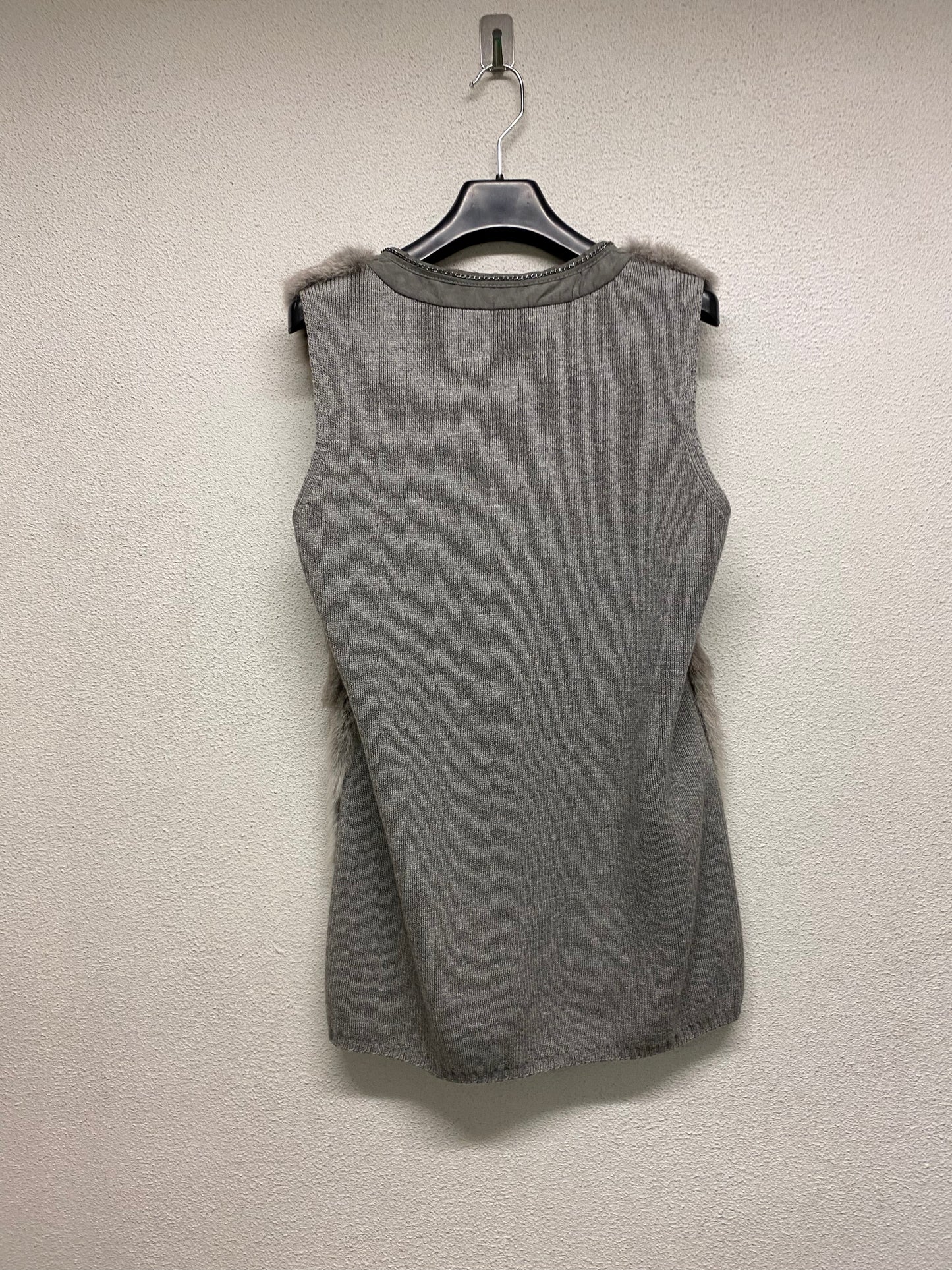 VINTAGE grey rabbit fur vest with silver chain detail (M)
