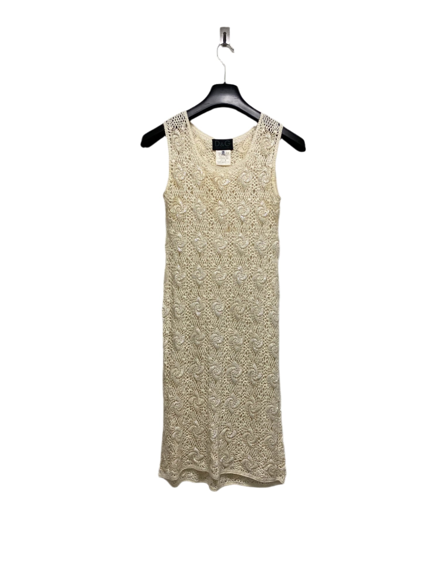 DOLCE & GABBANA wool sleeveless crochet beaded midi dress (M)