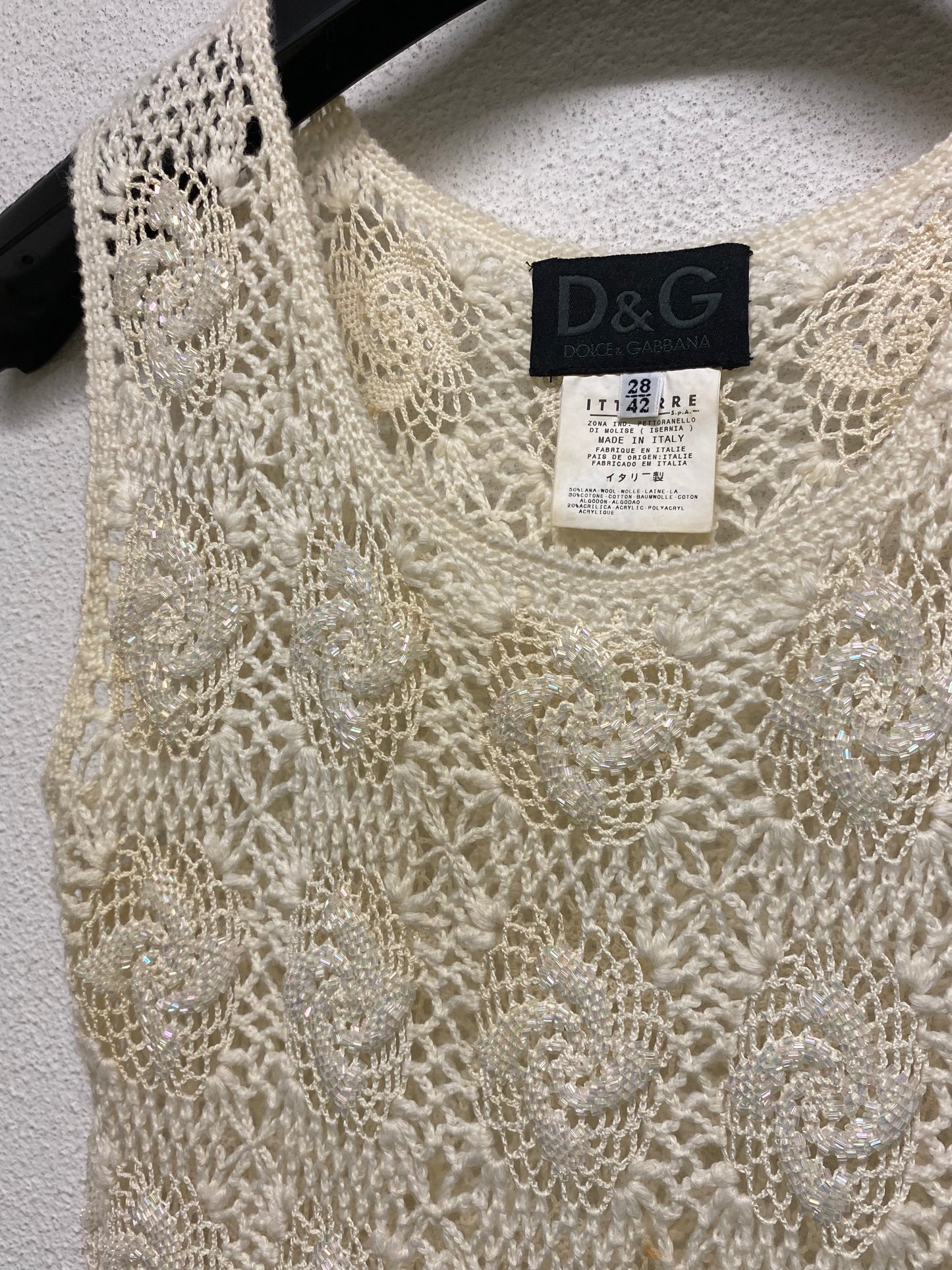 DOLCE & GABBANA wool sleeveless crochet beaded midi dress (M)