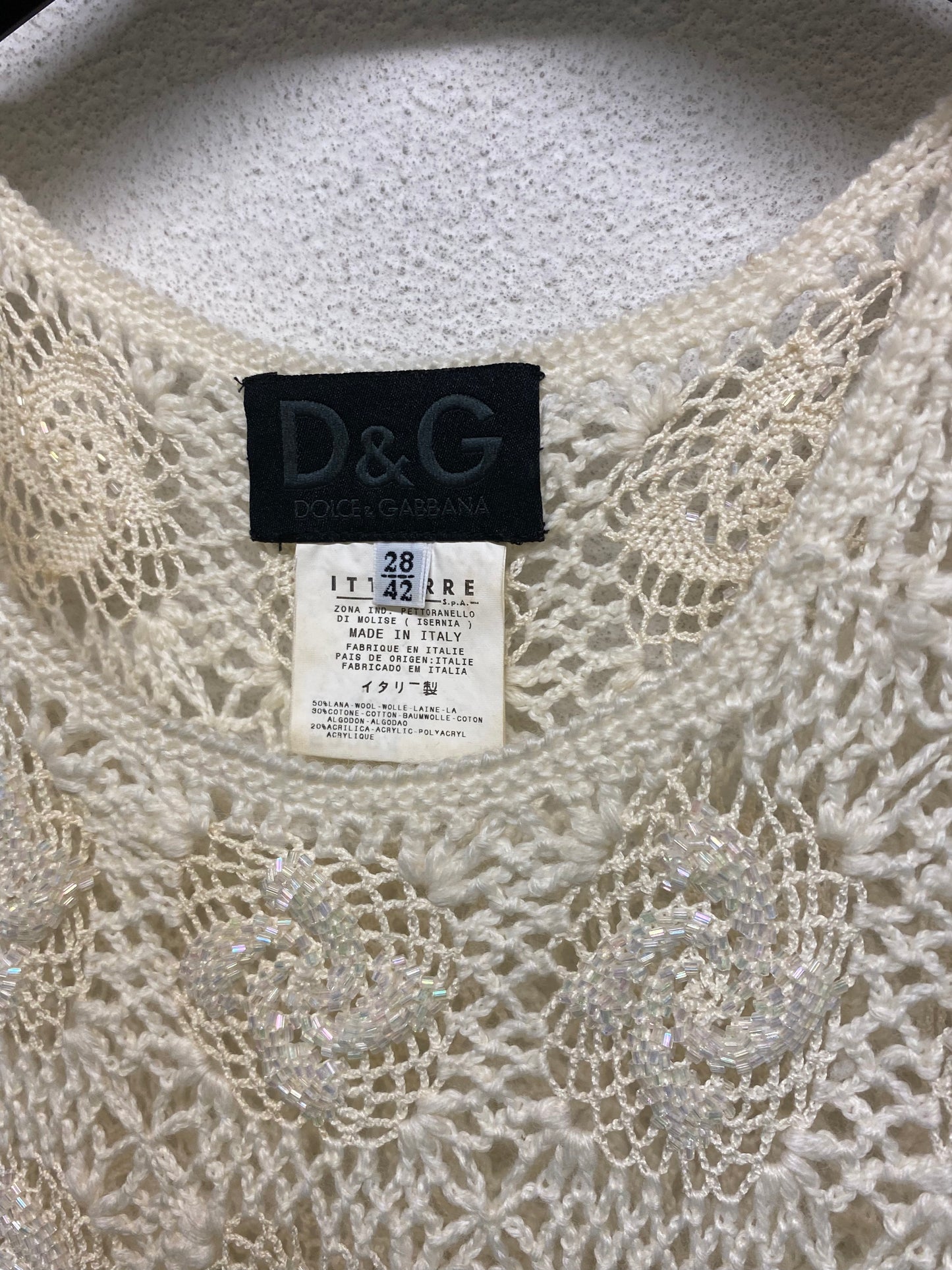 DOLCE & GABBANA wool sleeveless crochet beaded midi dress (M)
