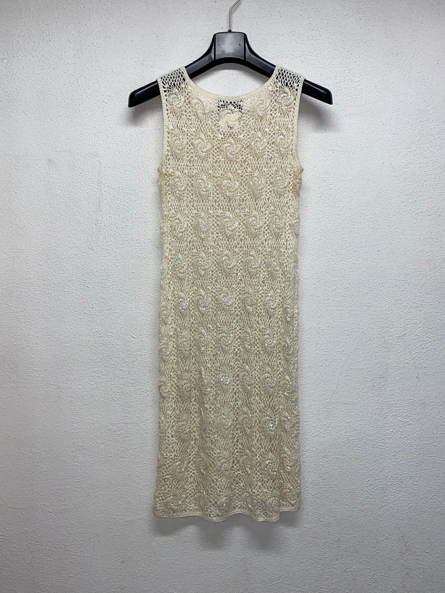 DOLCE & GABBANA wool sleeveless crochet beaded midi dress (M)