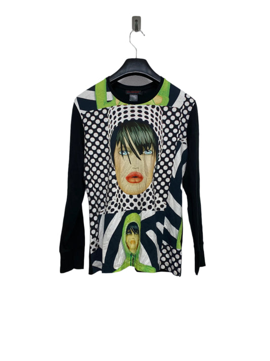 CUSTO BARCELONA long sleeve y2k cotton black graphic top (M)