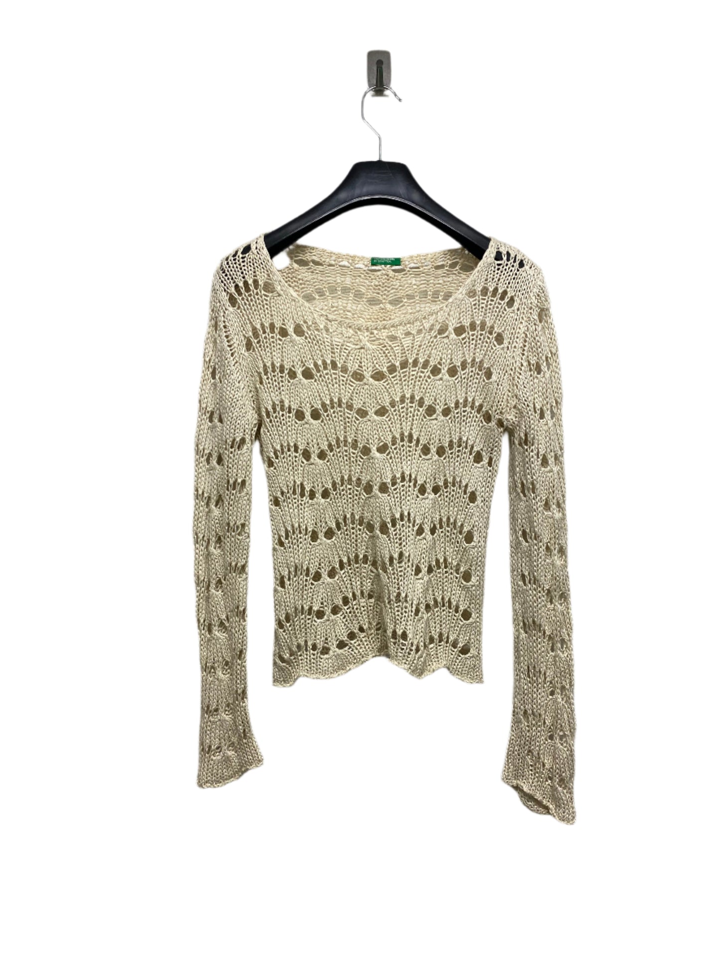 VINTAGE crochet beige long sleeve wide neck top (S/M)