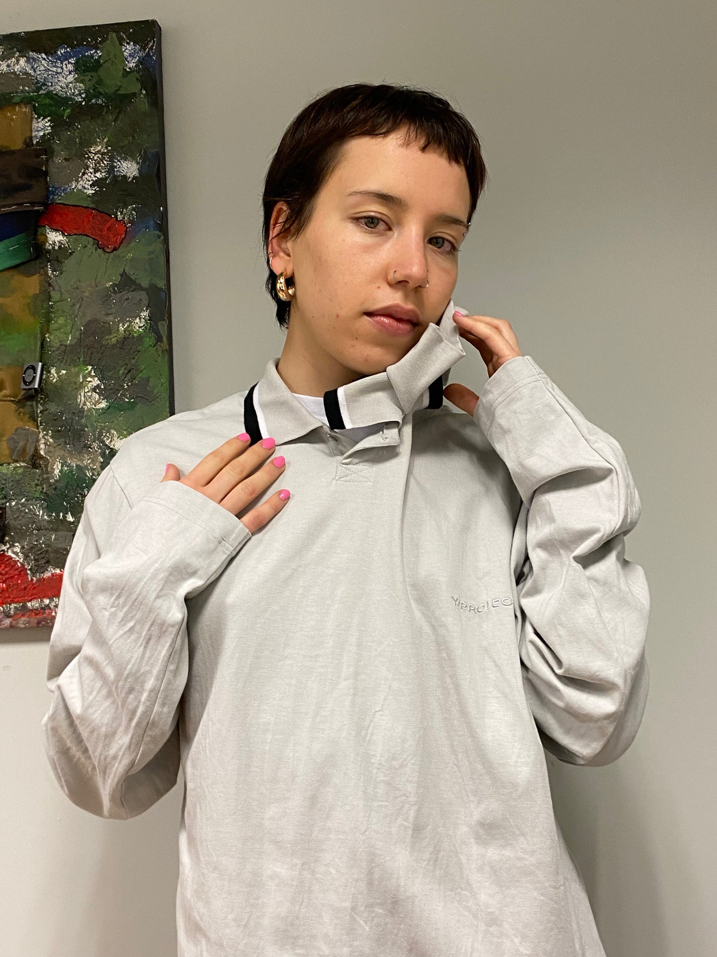 Y/PROJECT grey double collar polo (M)
