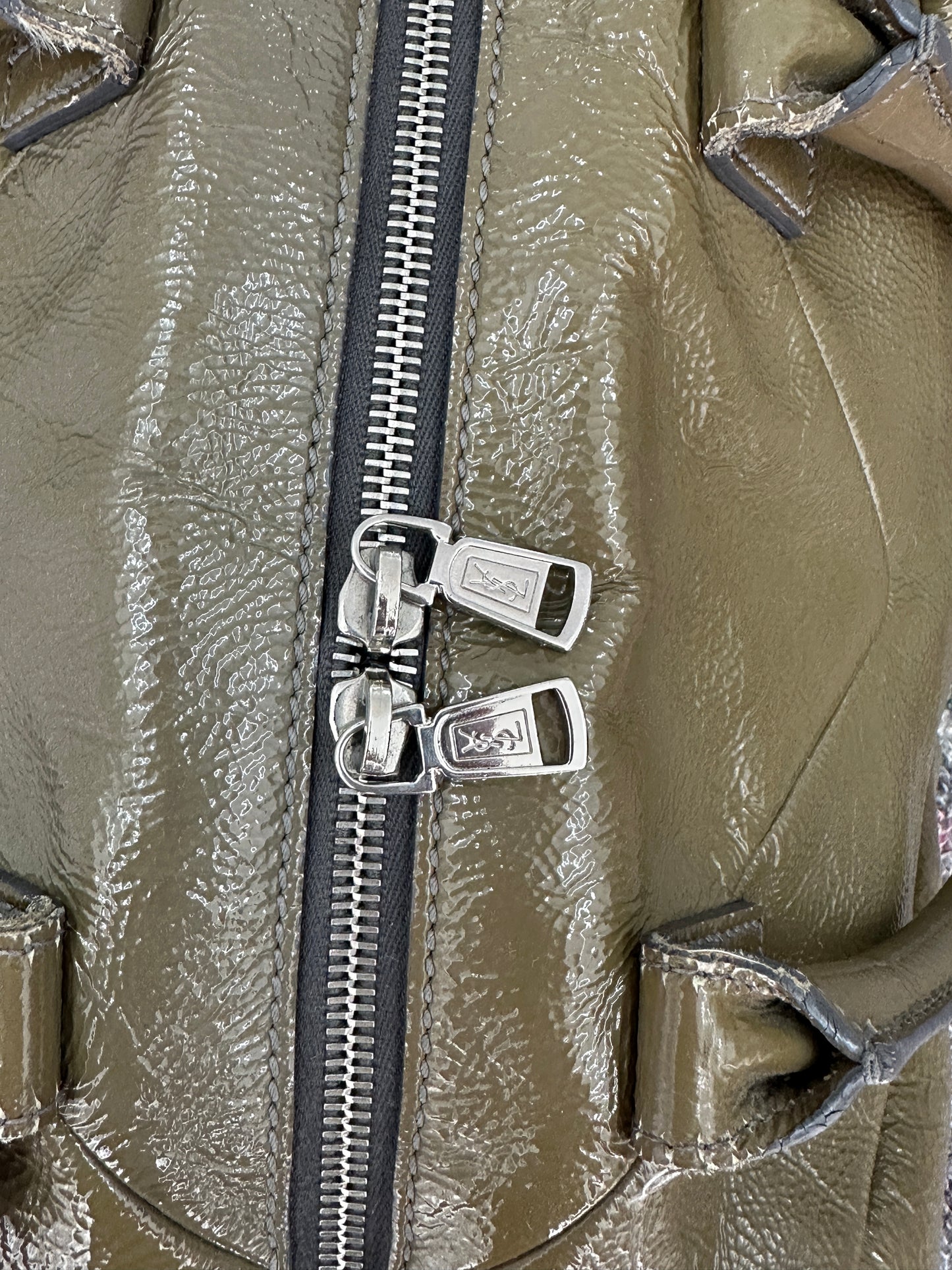 YVES SAINT LAURENT leather khaki bag