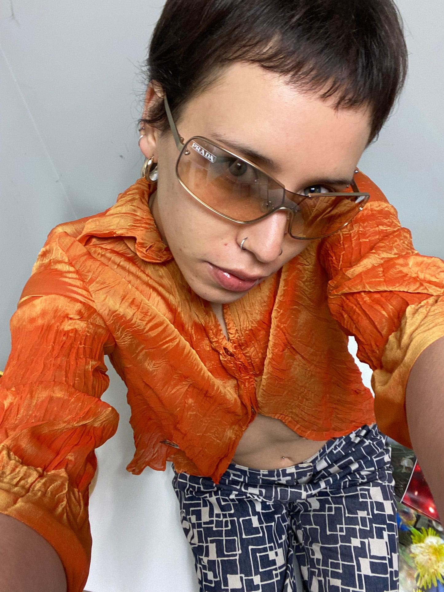 ROBERTO CAVALLI just cavalli orange wrinked-like effect shirt (M)