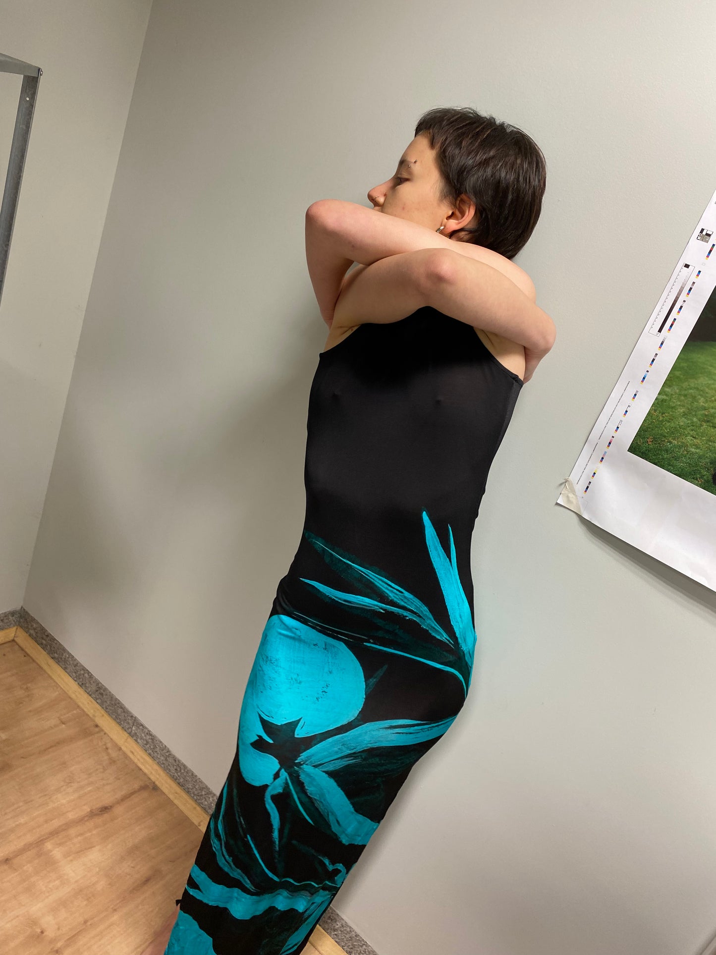 LOUISA BALLOU turquoise sleeveless maxi dress (M)