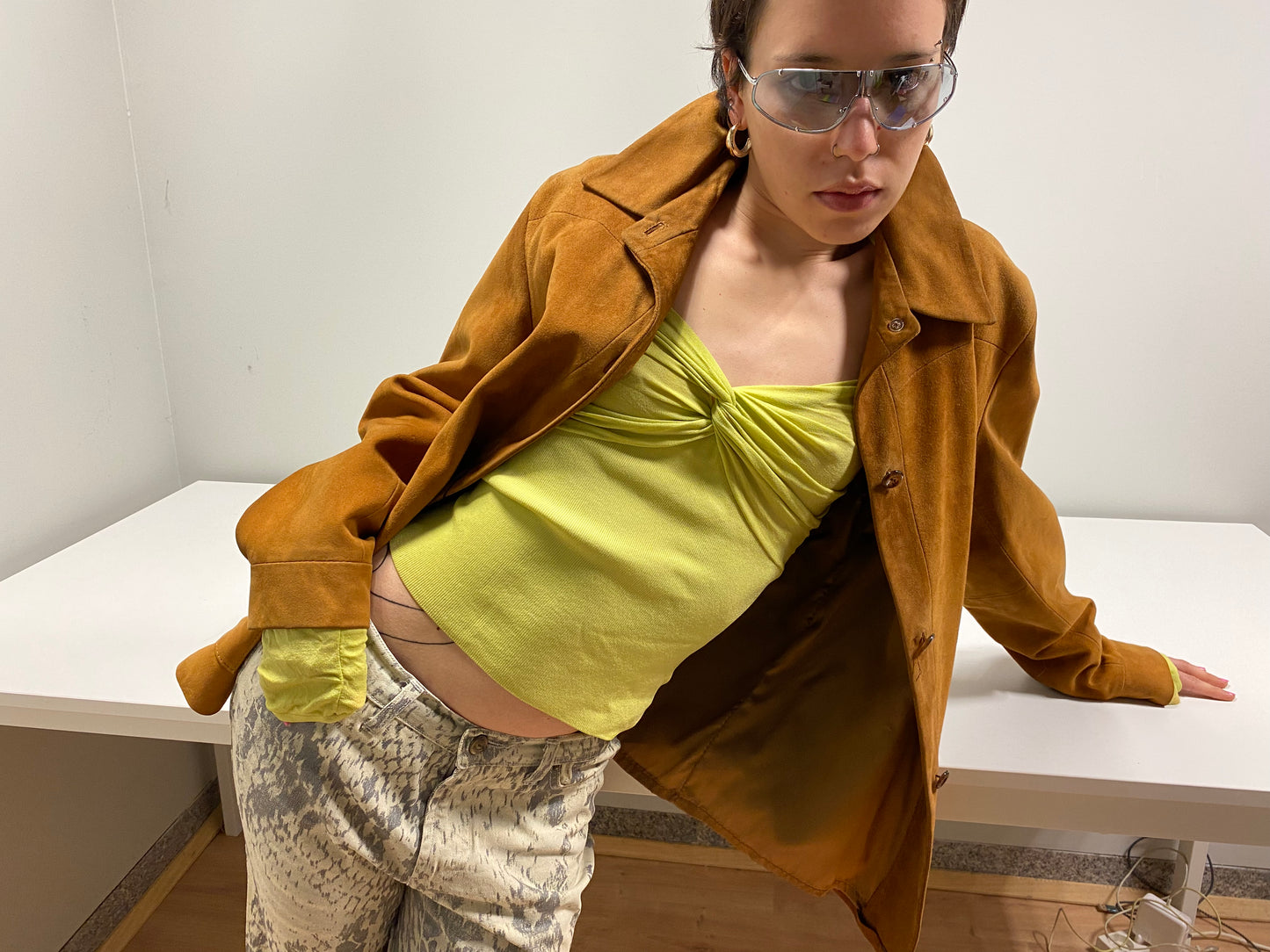 VINTAGE suede leather brown jacket (M/L)