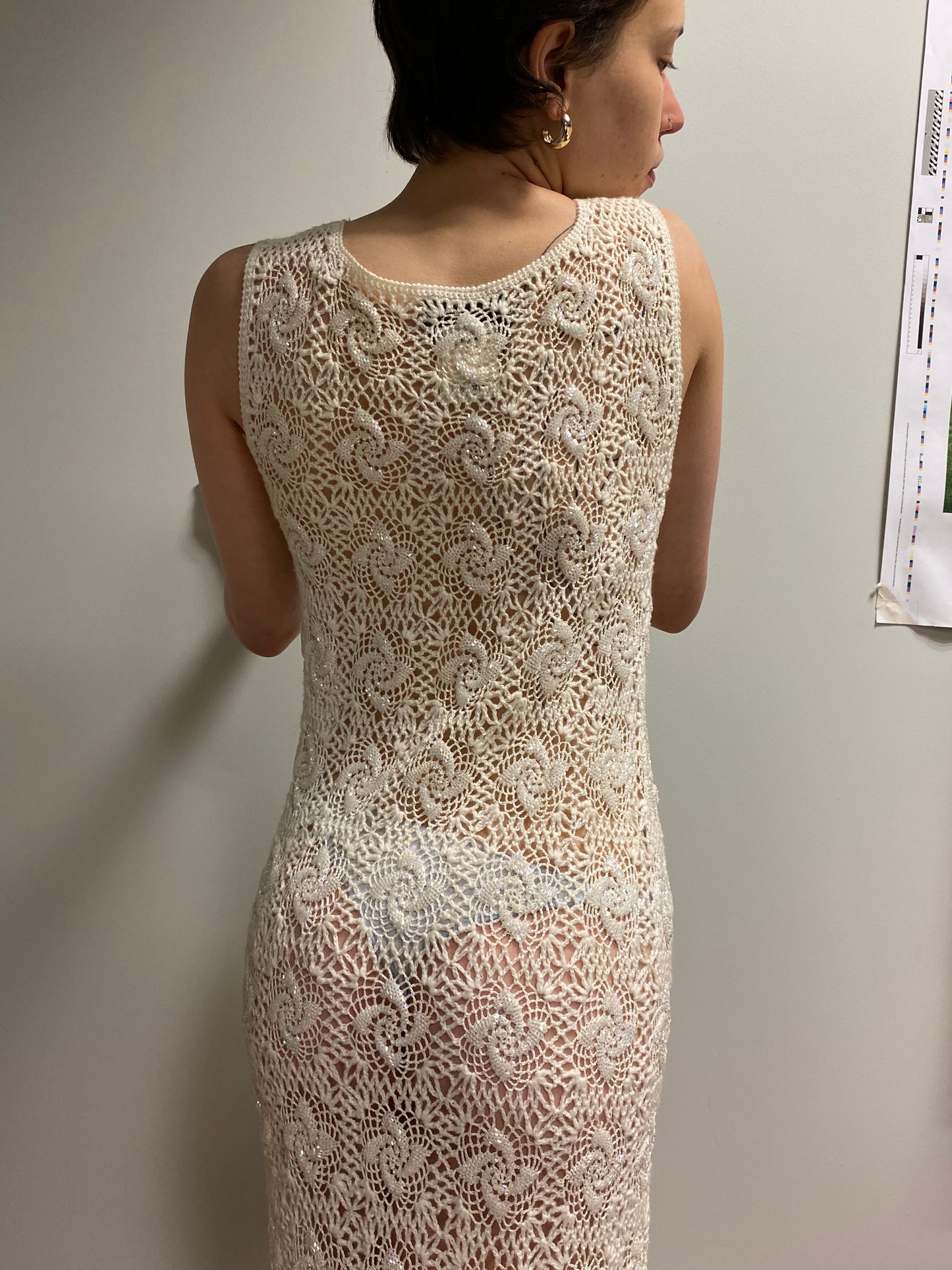 DOLCE & GABBANA wool sleeveless crochet beaded midi dress (M)