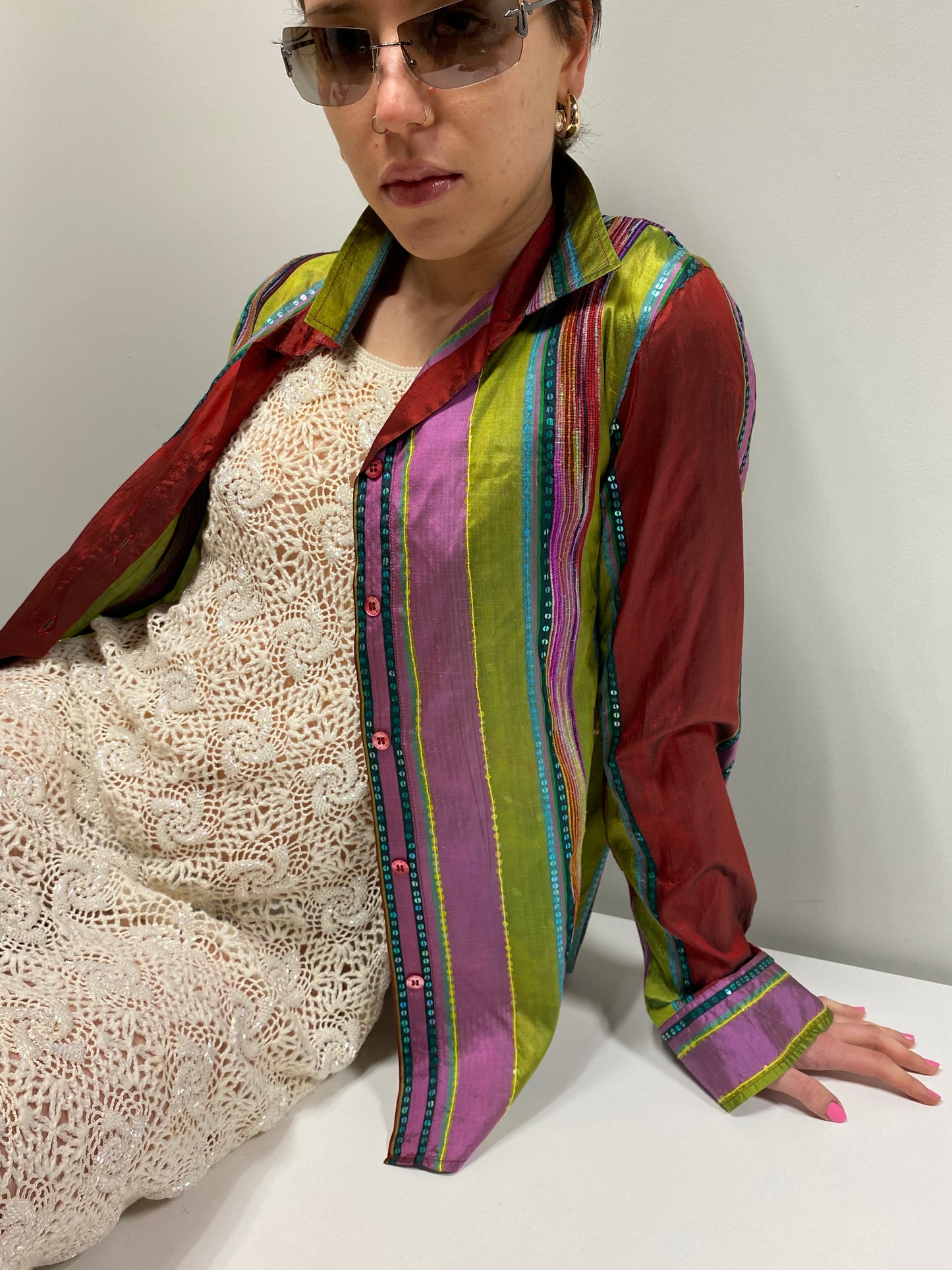 ETRO vintage multicolour sequin button-up shirt (L)
