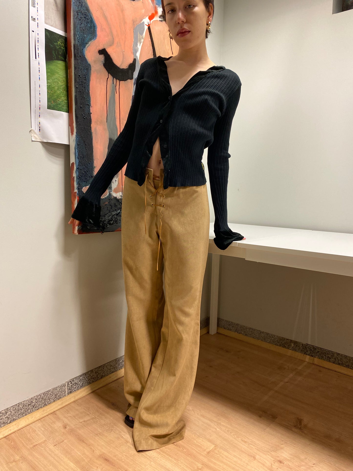 KENZO black ribbed cardigan with velvet detailing (S/M)