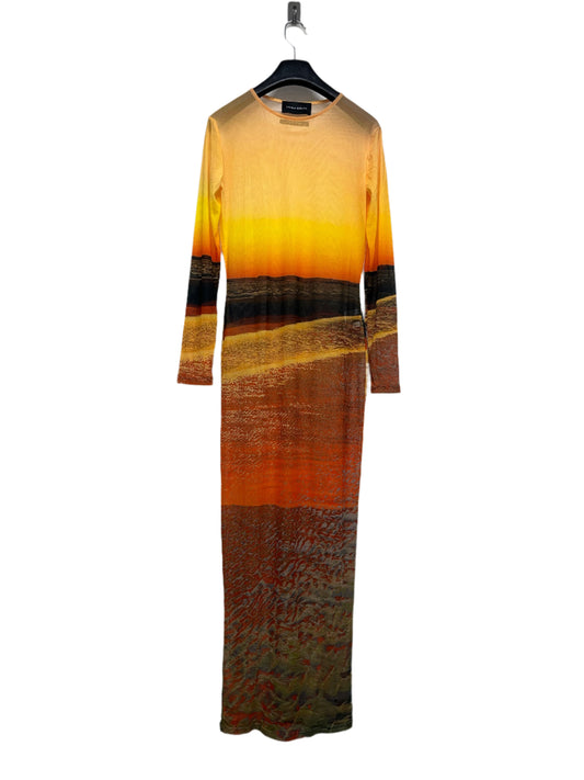LOUISA BALLOU orange sunset print maxi dress (XS)