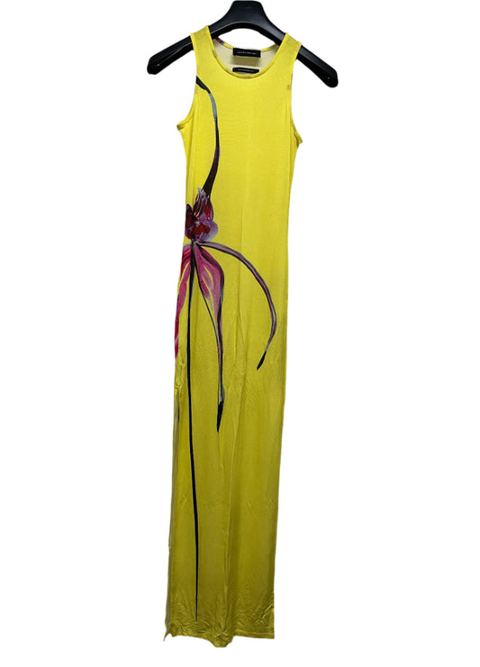 LOUISA BALLOU yellow stretchy maxi flower print dress (XS)
