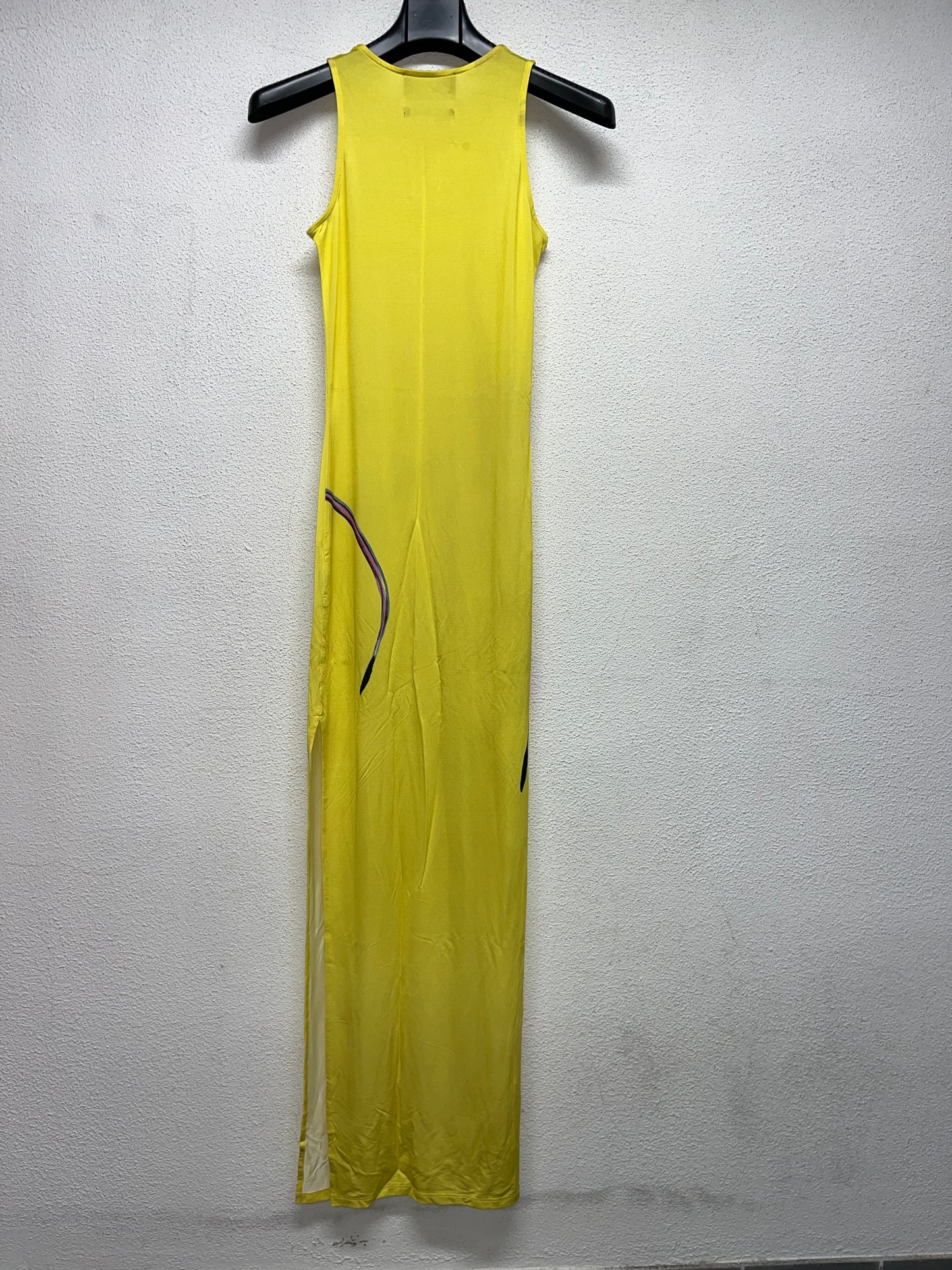 LOUISA BALLOU yellow stretchy maxi flower print dress (M)