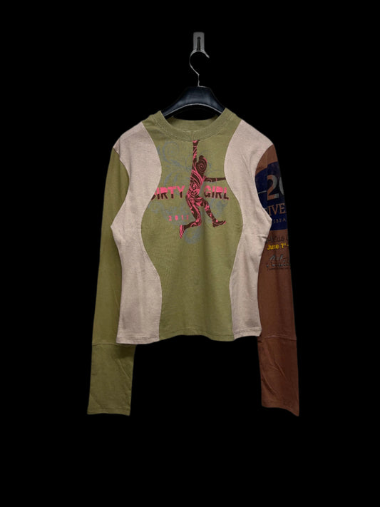 MARINE SERRE regenerated graphic khaki longsleeve (XL)