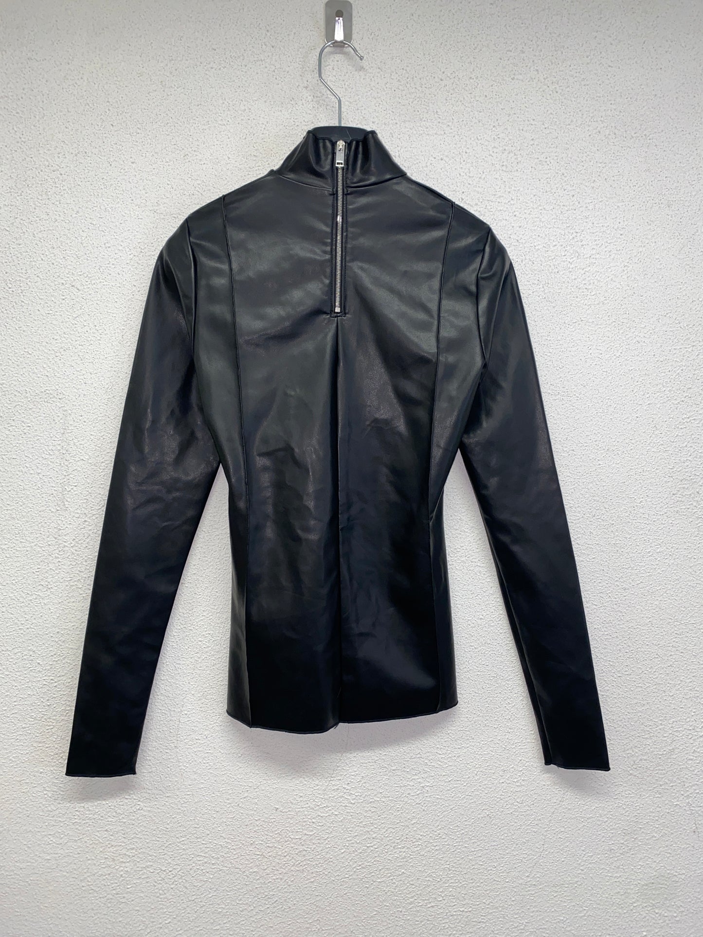 PETER DO black vegan leather highneck top (S)