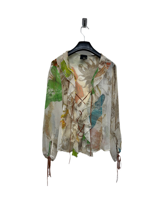 ROBERTO CAVALLI abstract pattern blouse with strings (M)