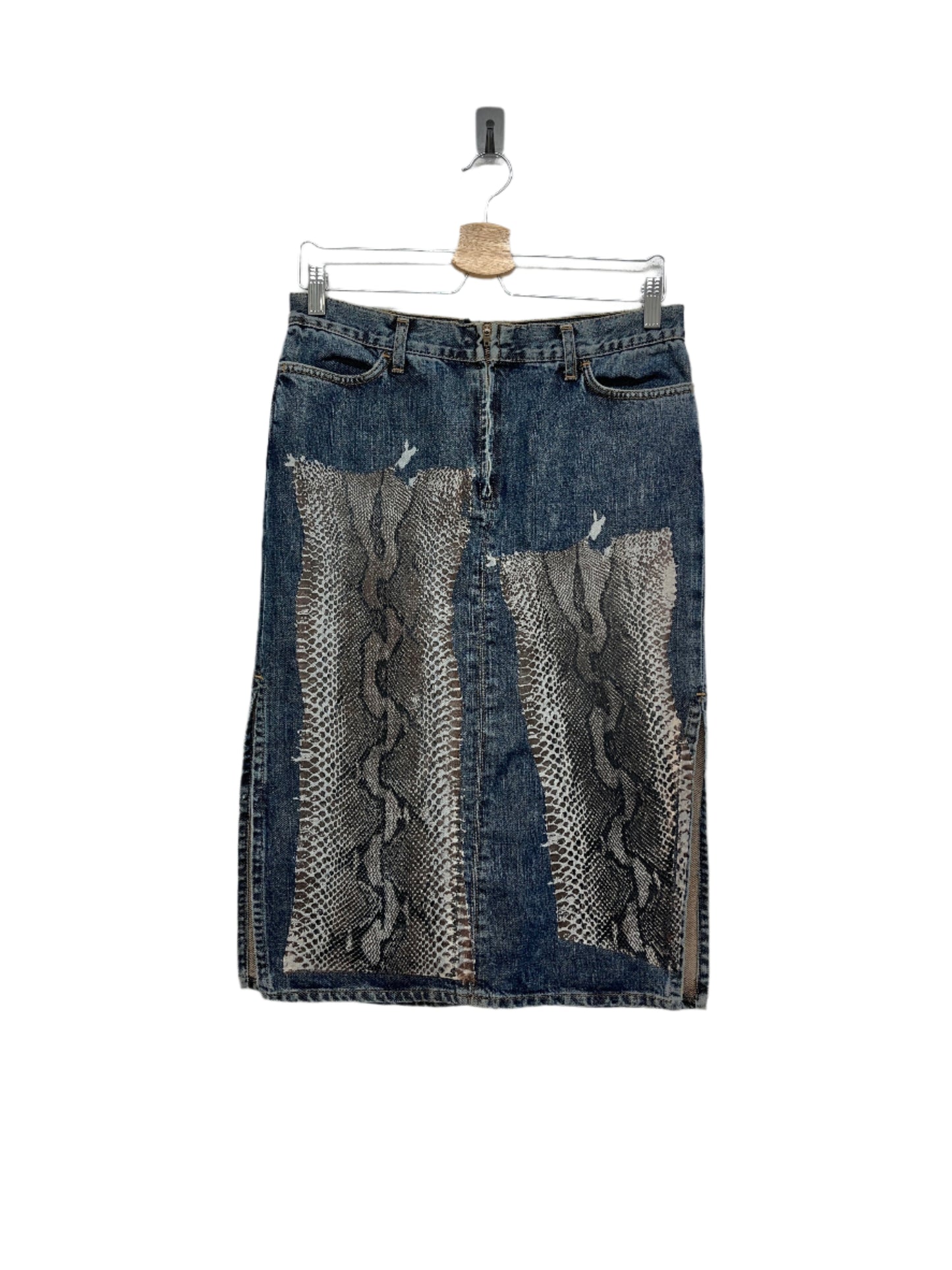 ROBERTO CAVALLI Denim skirt with snakeskin print (M)