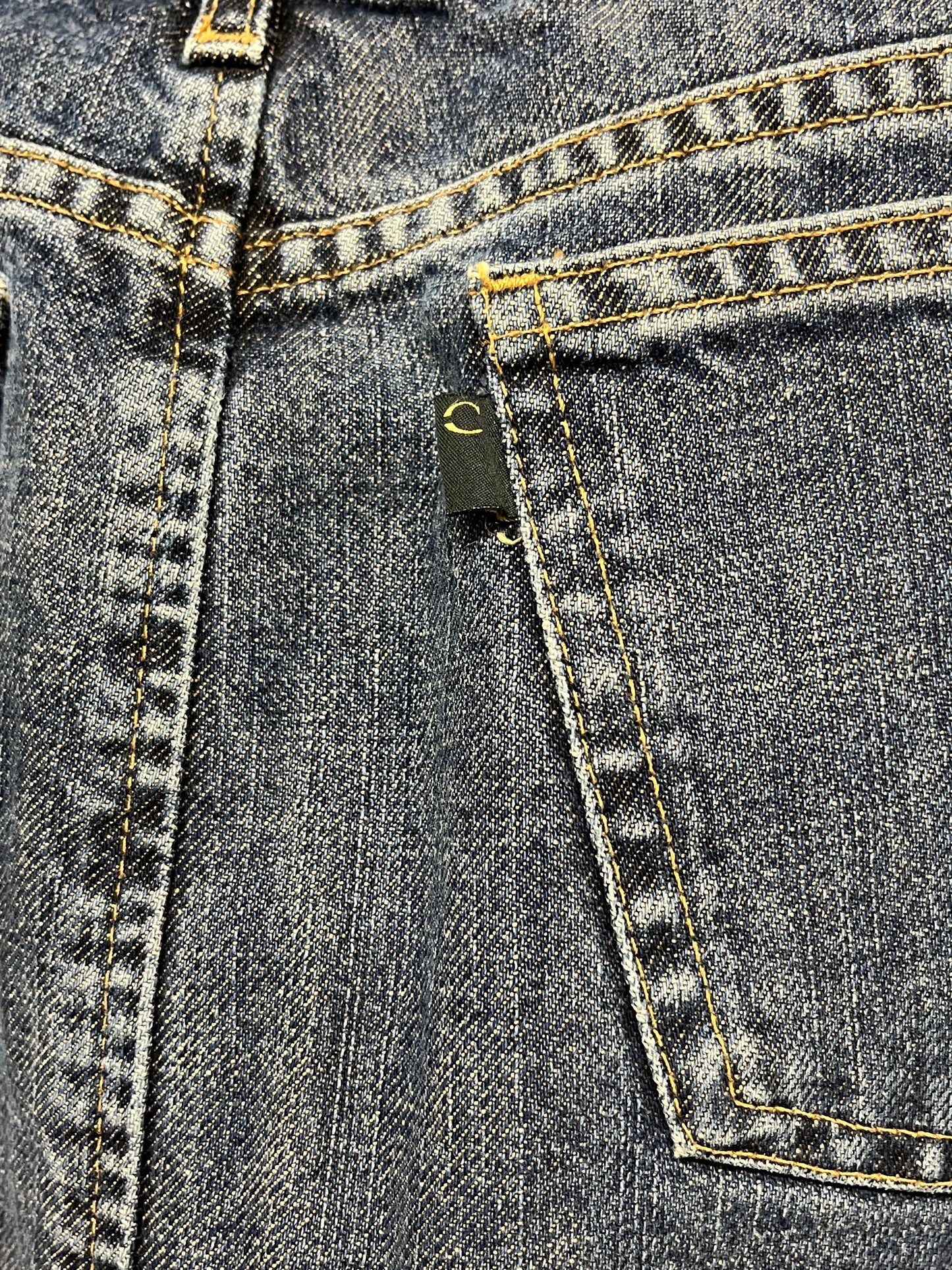 ROBERTO CAVALLI Denim skirt with snakeskin print (M)