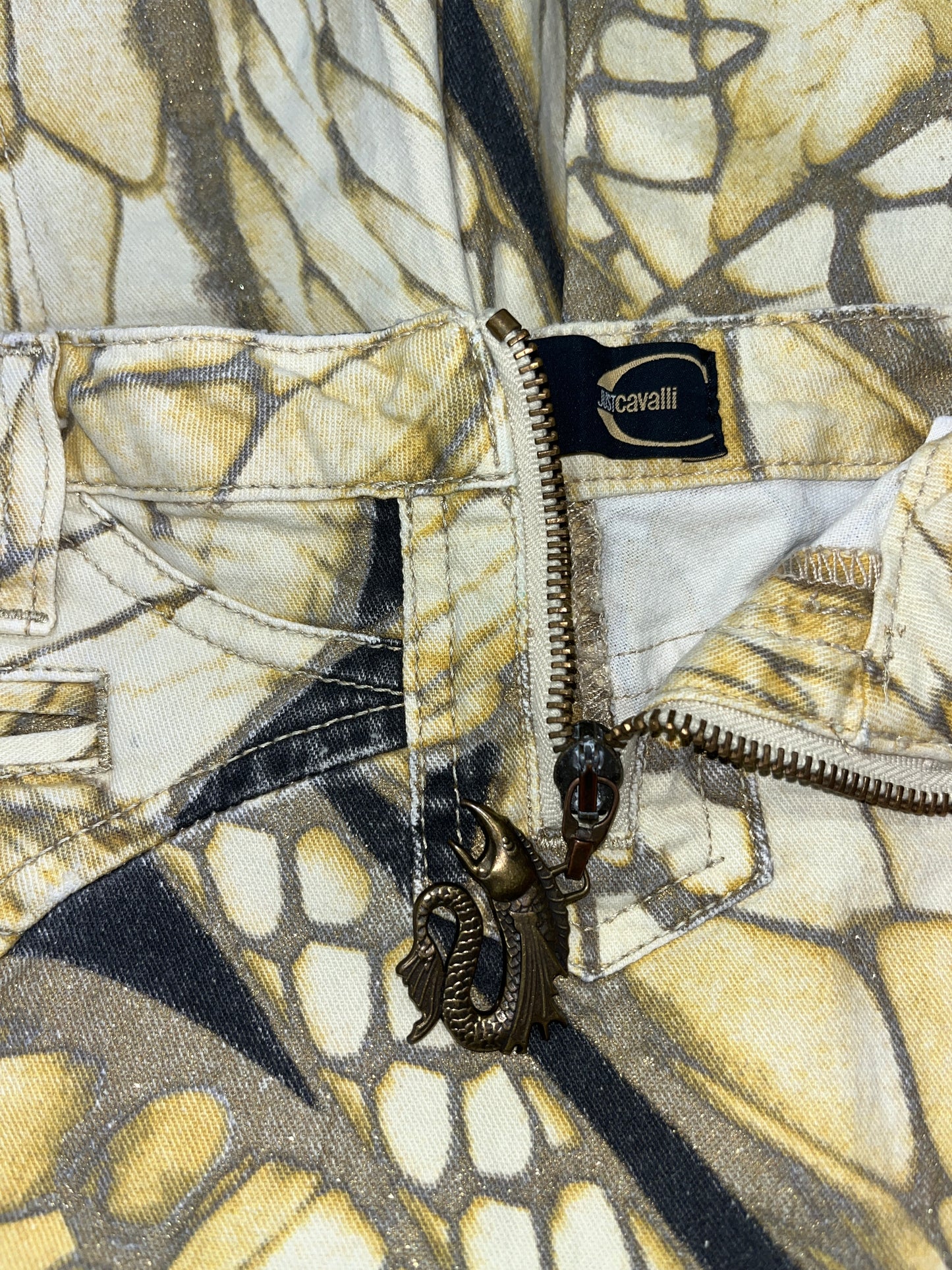 ROBERTO CAVALLI pleated studded 2000s skirt with pockets (M)