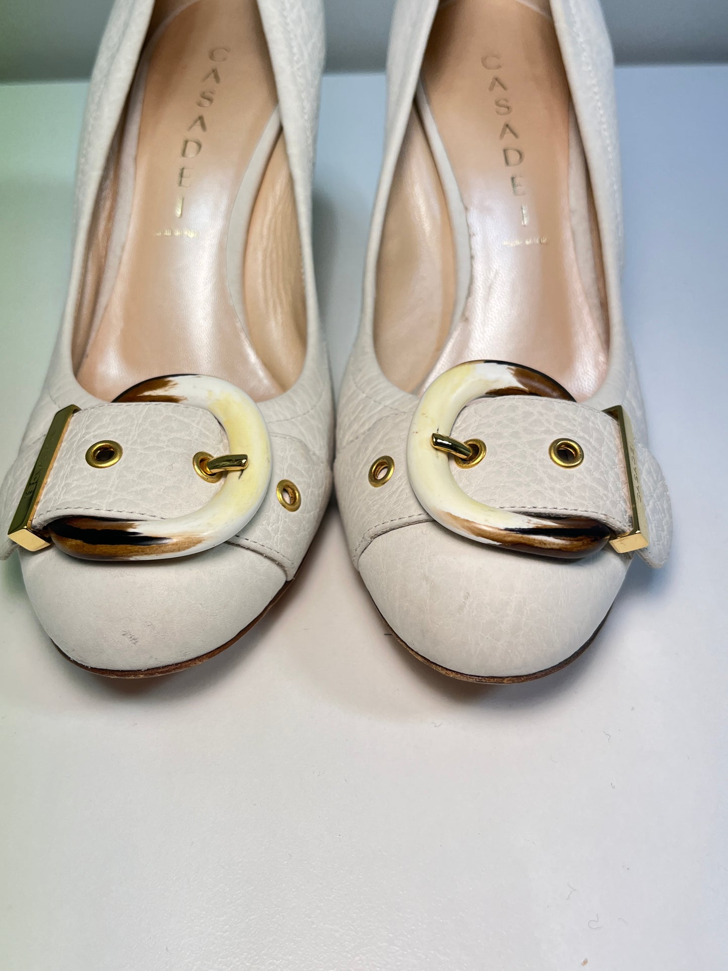 CASADEI leather belted rounded toe with marble heel (37.5)