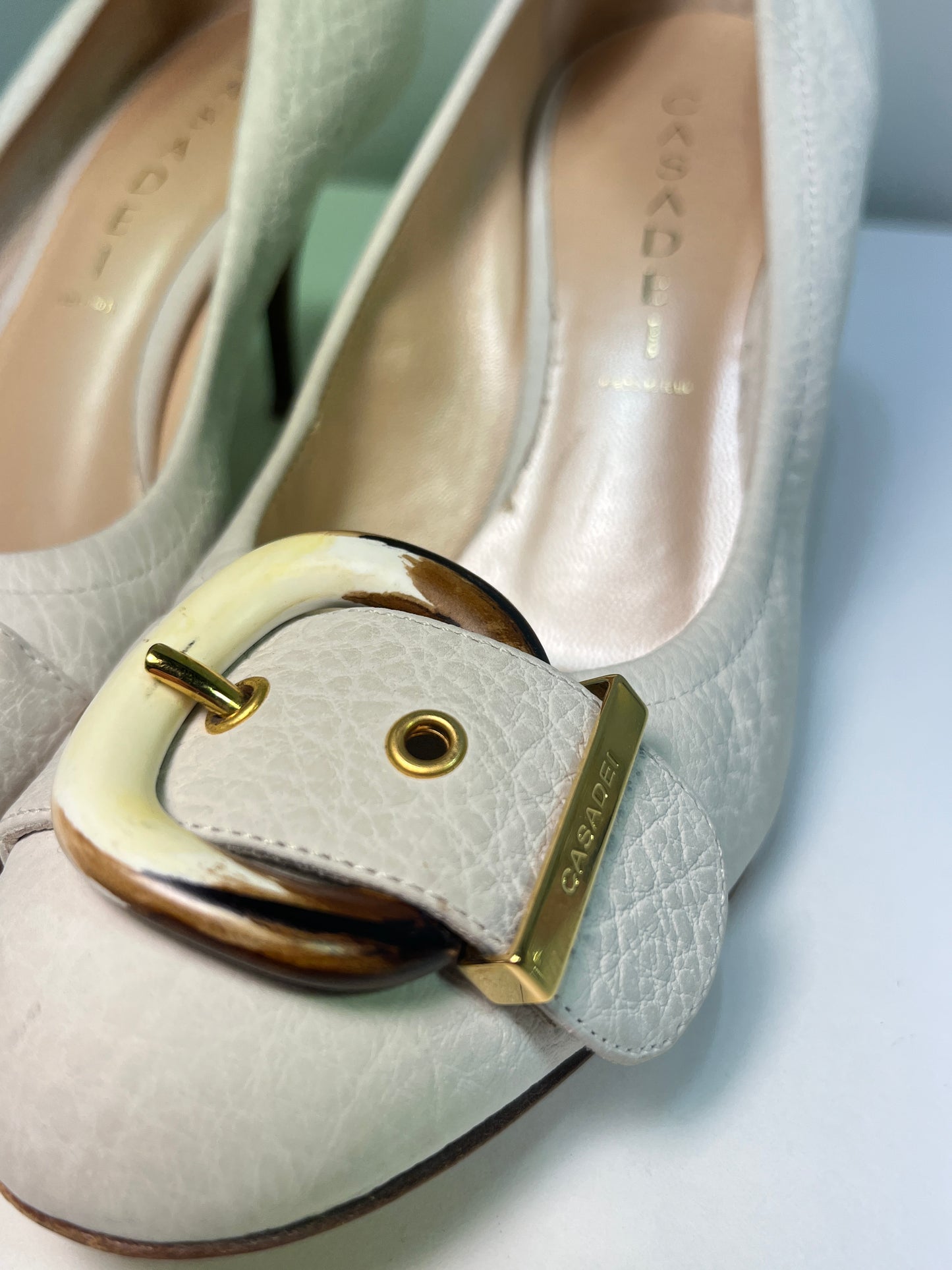 CASADEI leather belted rounded toe with marble heel (37.5)